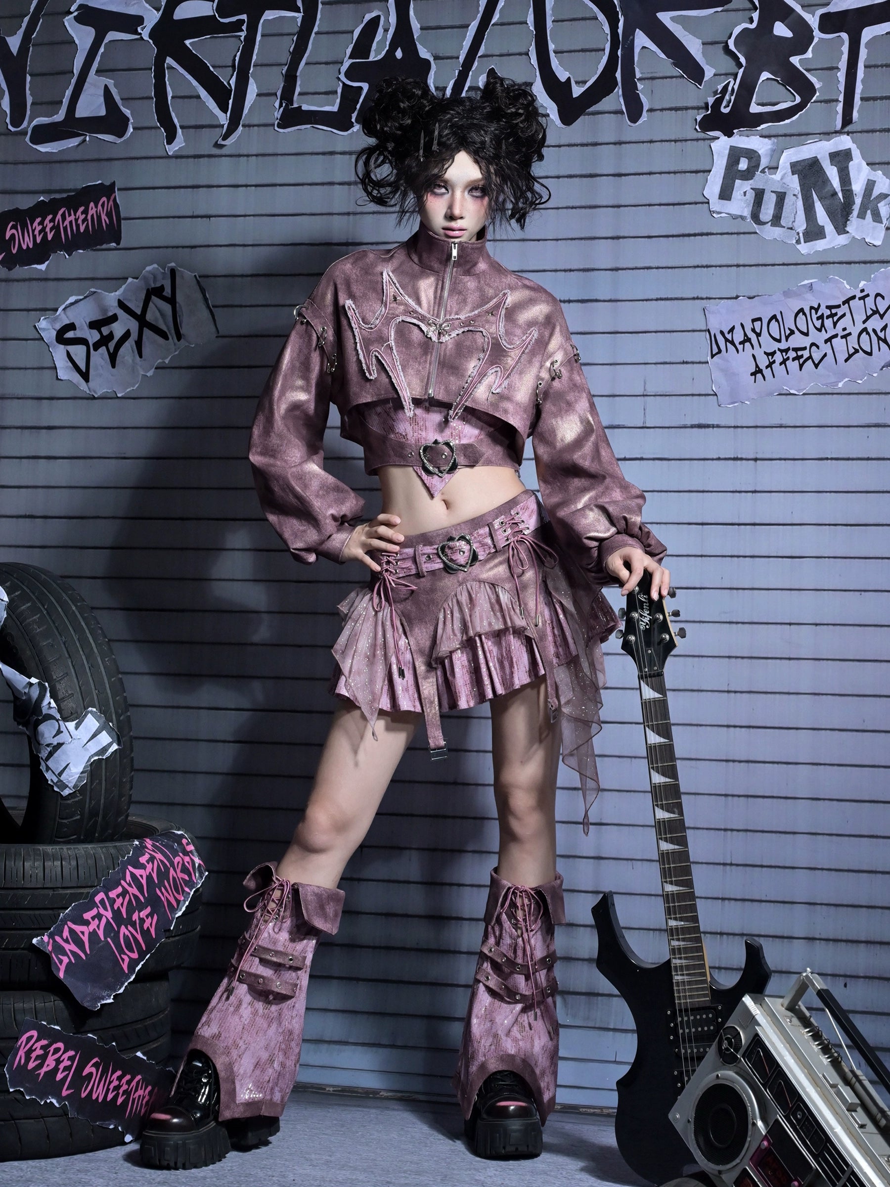 Sanhoostudio Sequin A-Line Denim Skirt crafted from 100% polyester features Y2K punk style with lace-up details and sparkling sequins. Perfect for streetwear, summer festivals, or casual outings.