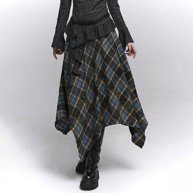 Blue Plaid A-Line Mini Skirt