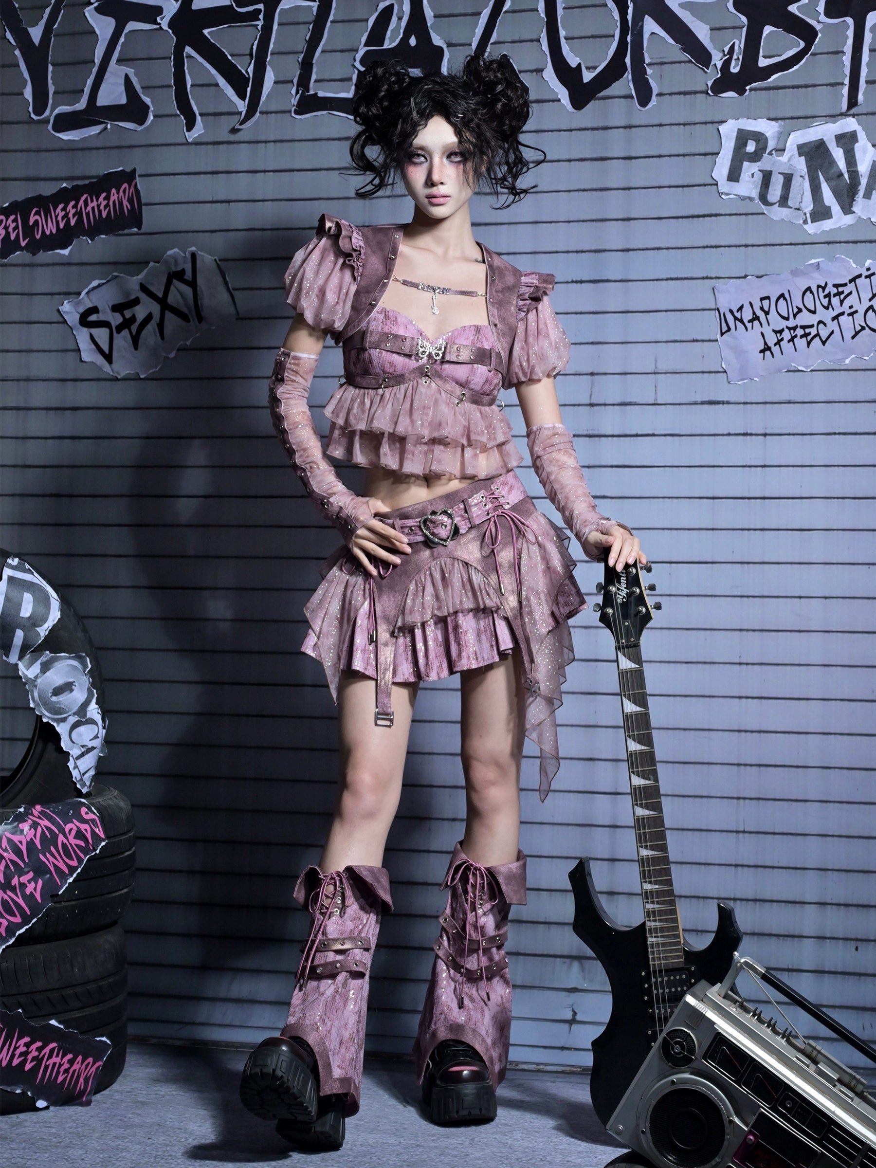 Sanhoostudio Convertible Strap Top crafted from 100% polyester features Y2K punk style with detachable straps and versatile design. Perfect for summer streetwear, casual layering, or festival outfits.