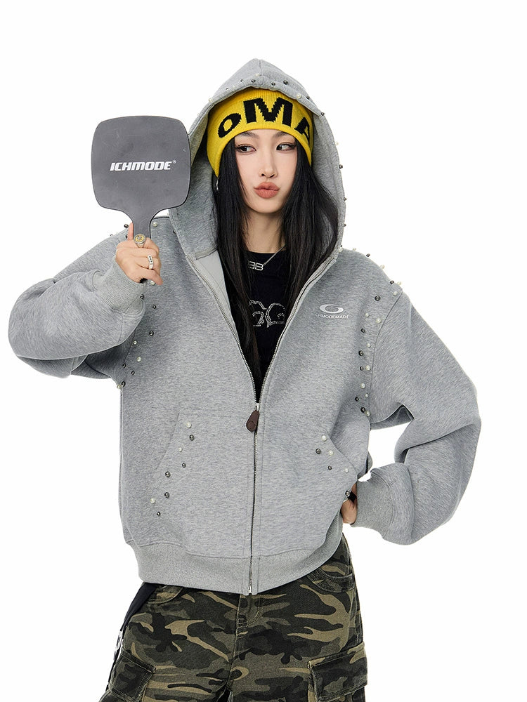 【25s Sep.】Vintage Pearl Detail Oversized Hoodie