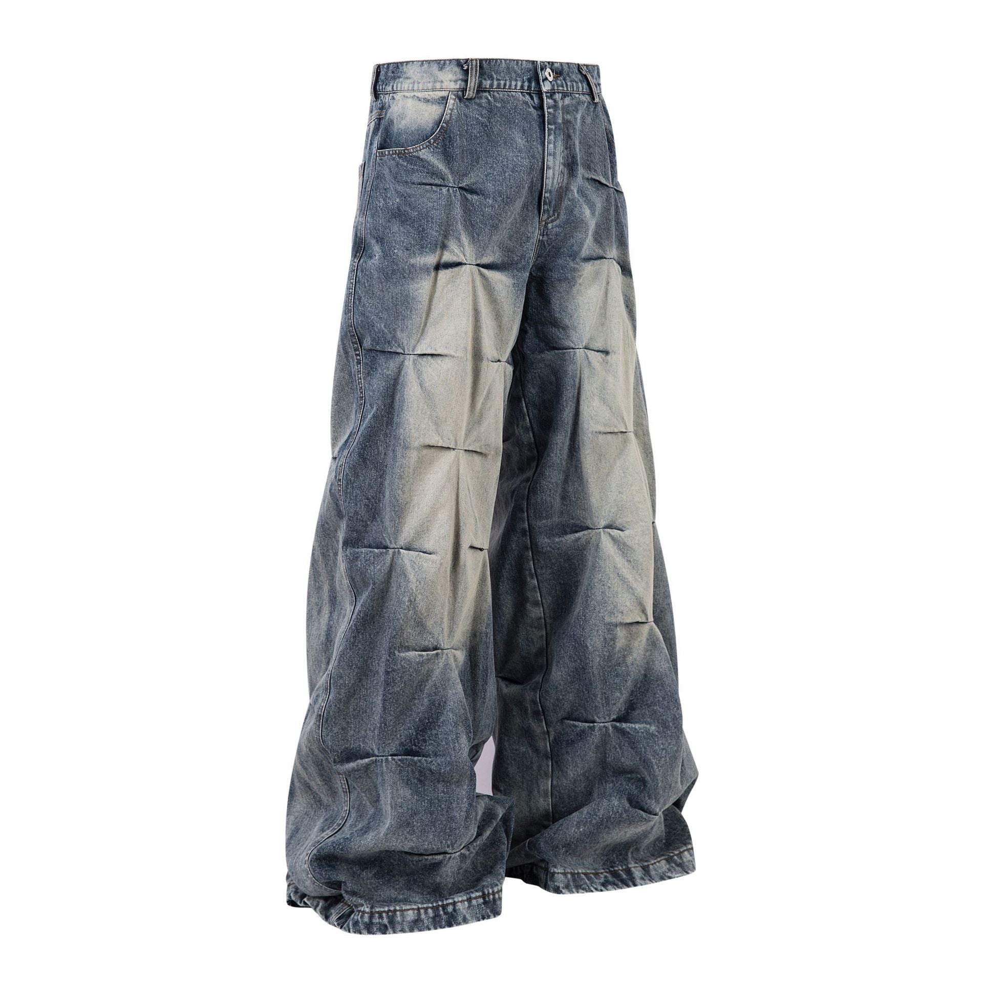 Vintage Heavy Pleated Washed Jeans