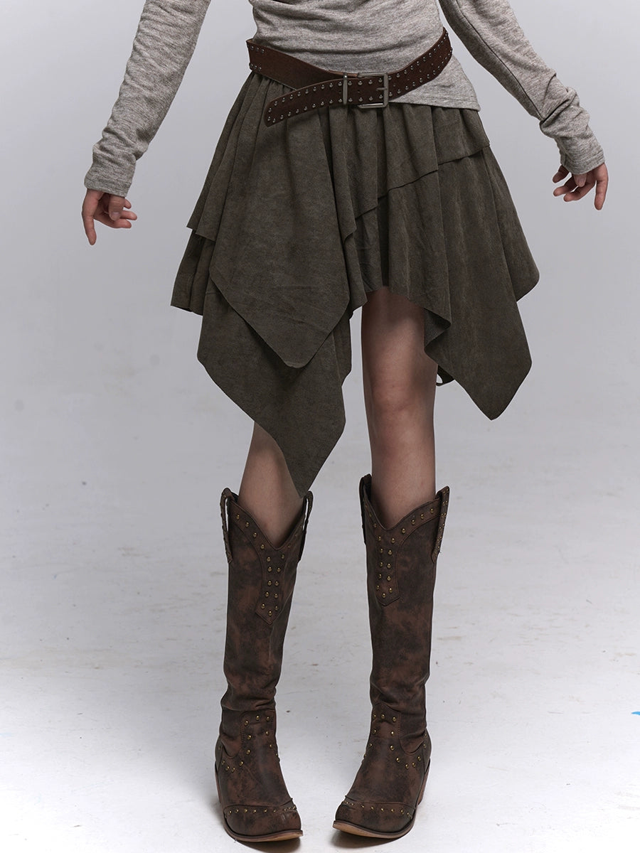 Brown Suede A-Line Mini Skirt