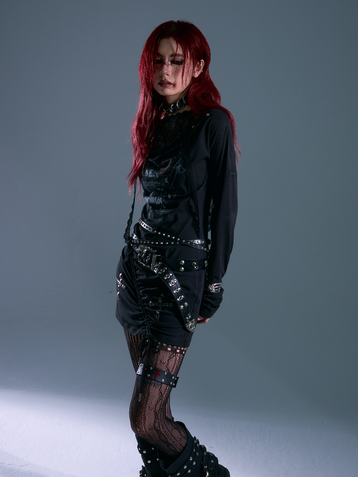 Punk Rock Lace Hoodie Dress with Print