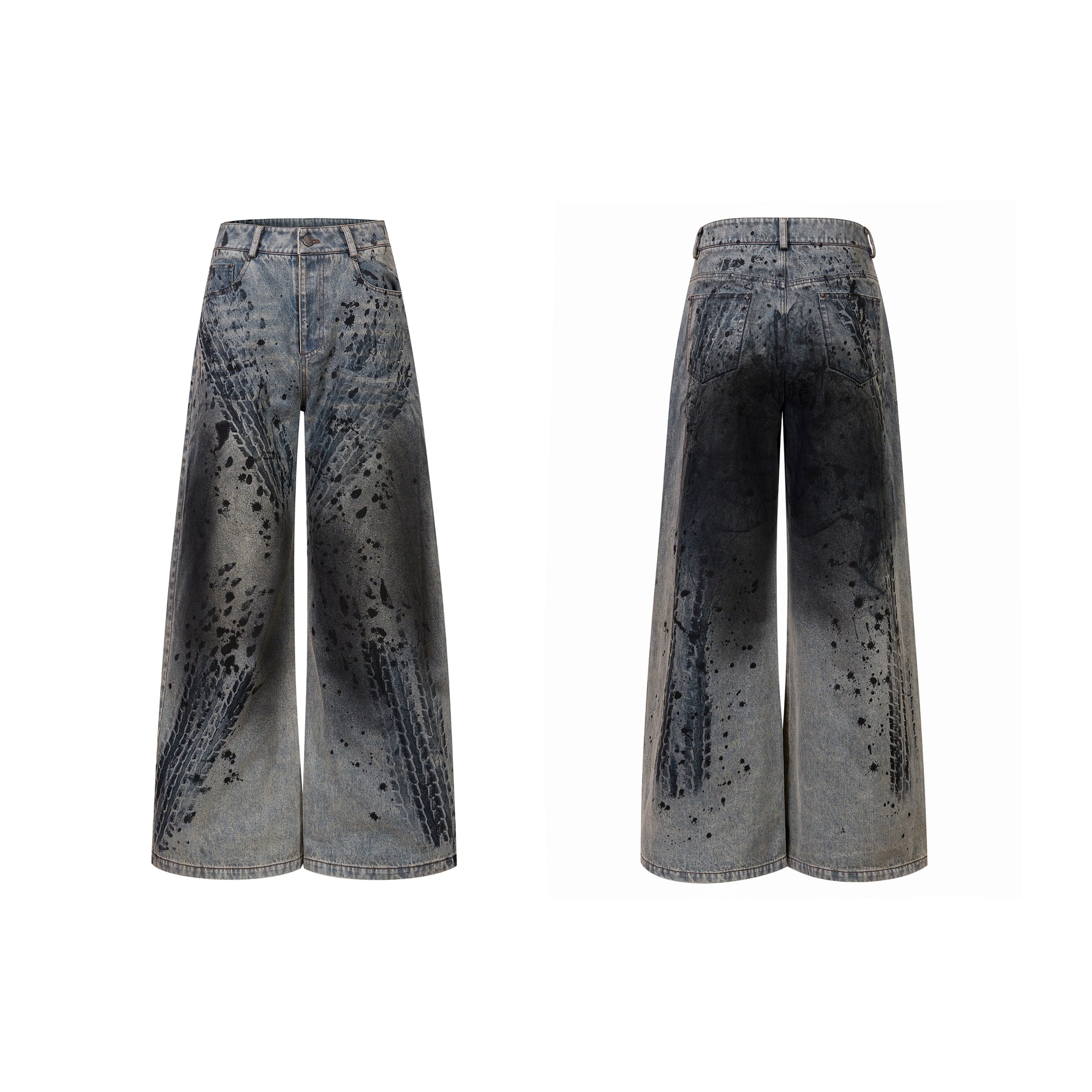 Washed Tire Print Padded Denim Jacket Set