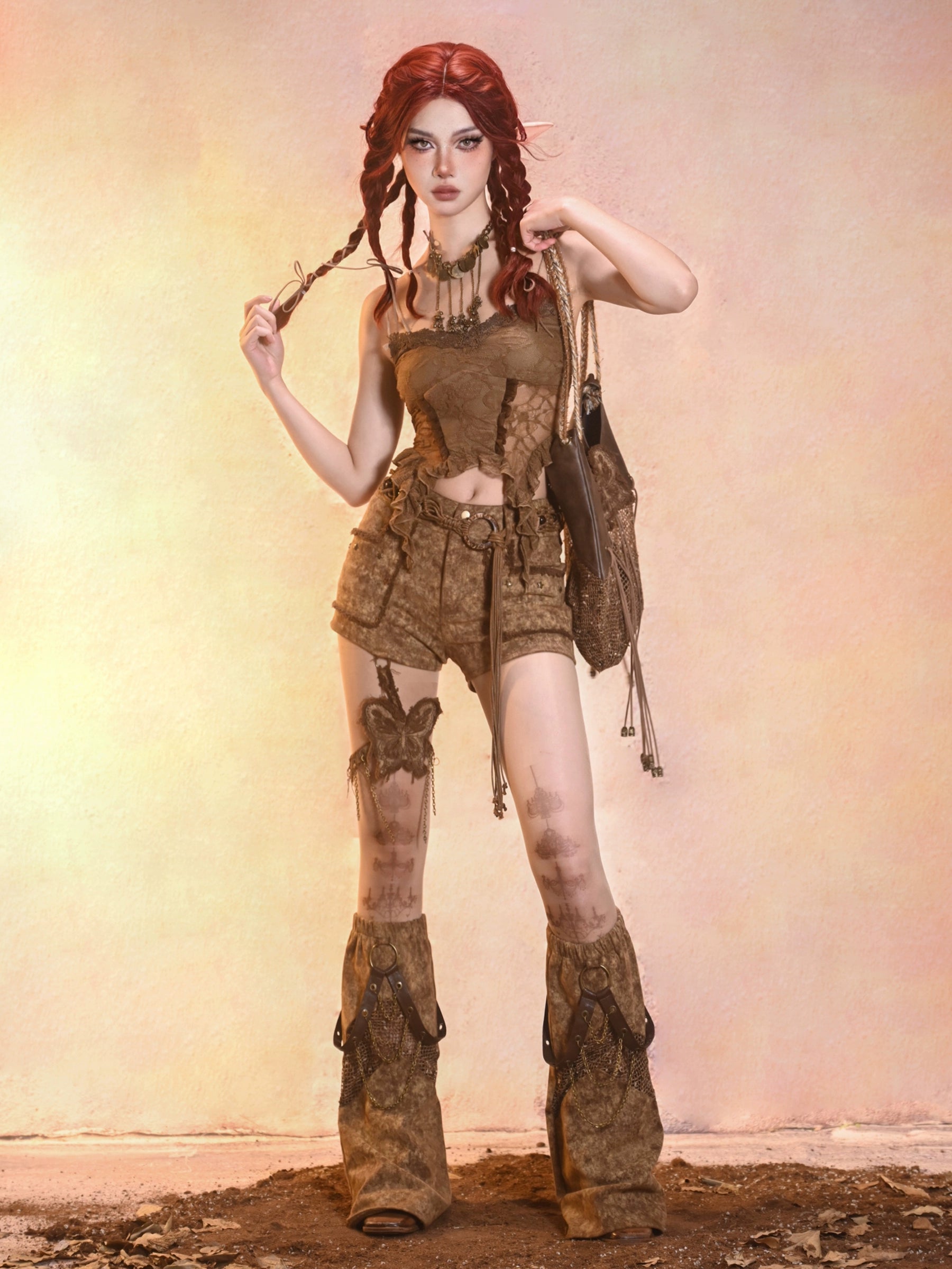 Studded Detachable Butterfly Denim Shorts