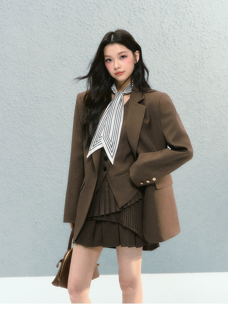 Preppy Blazer Vest Skirt Set