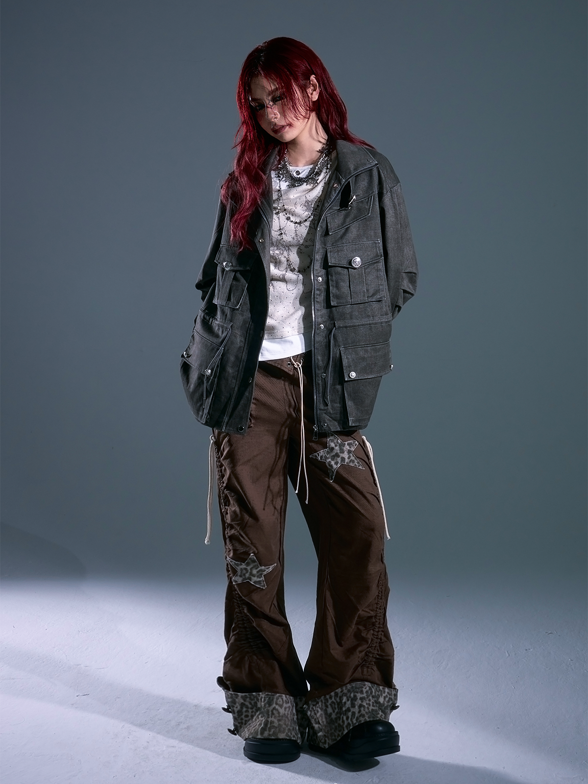 Vintage Washed Utility Jacket with Drawstring