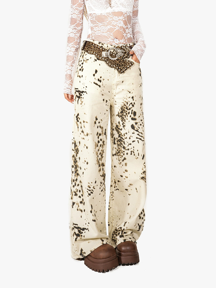 【25s Sep.】Vintage Snow Leopard Print Straight-Leg Jeans