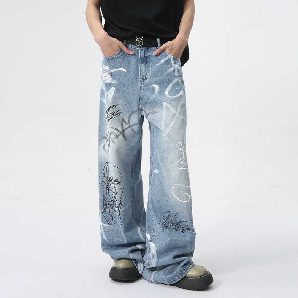 【25s Aug.】Playful Street Graffiti Straight-Leg Jeans