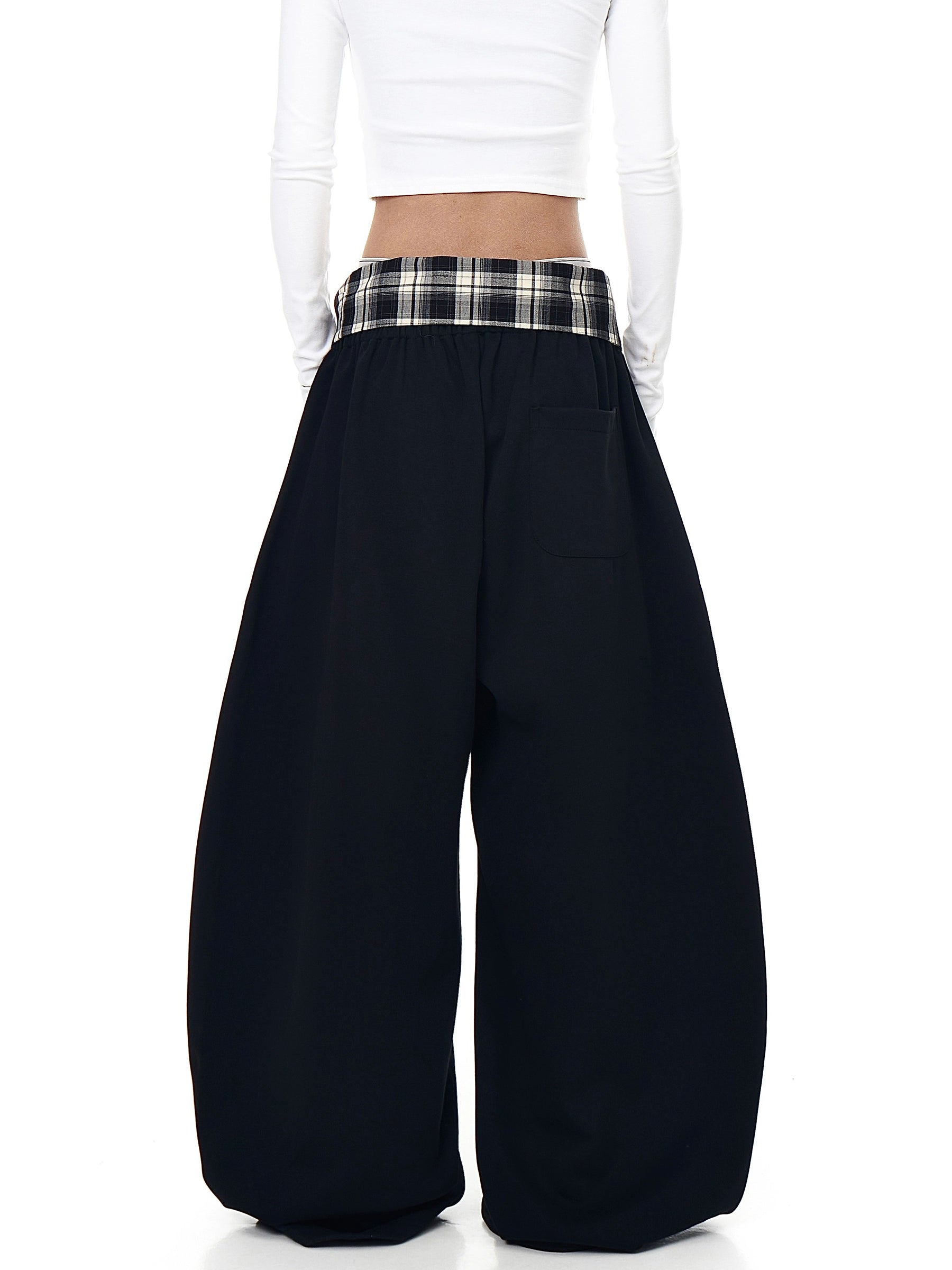 Plaid Lace-Up Letter Print Curved Sweatpants