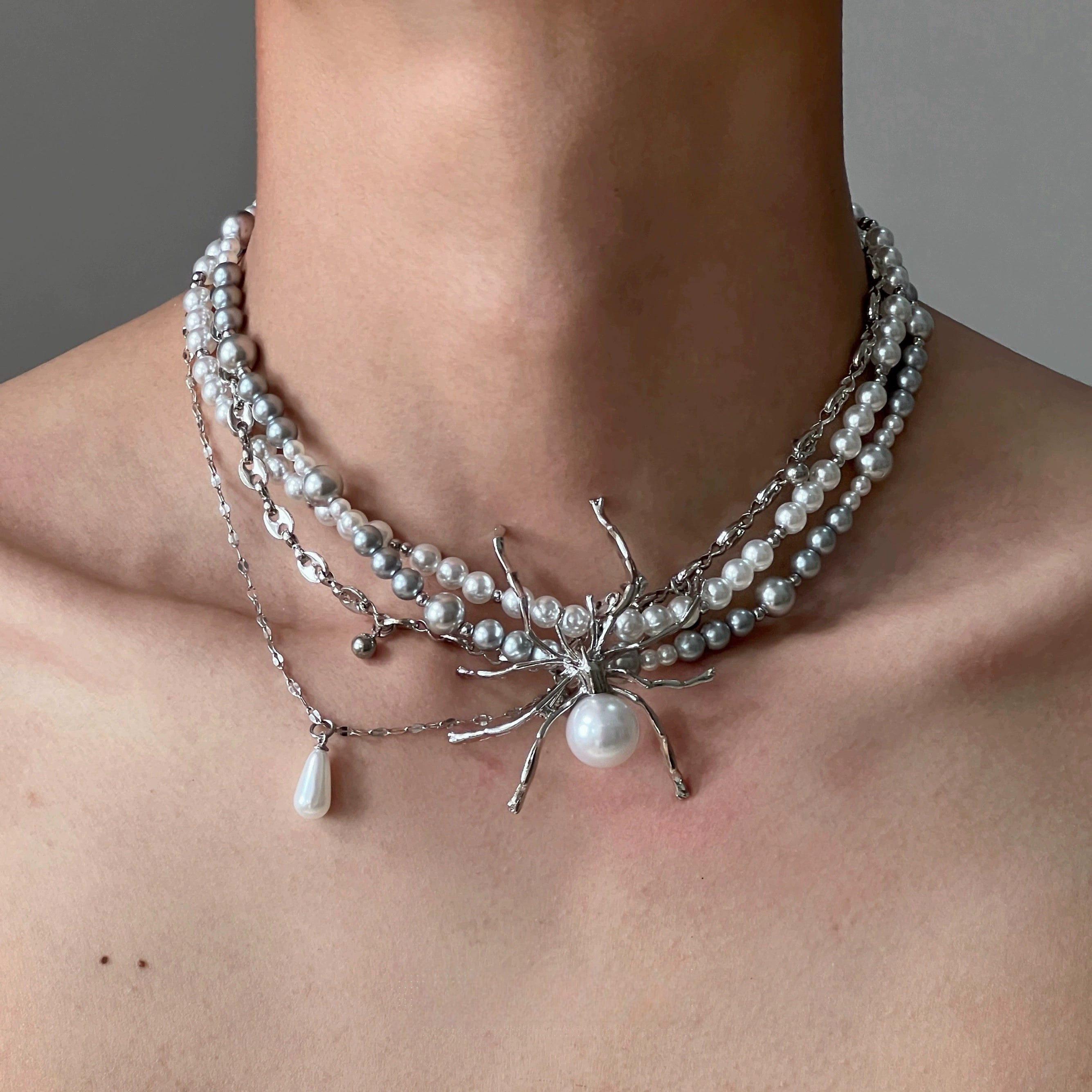 Pearl Spider Multi-Layer Punk Necklace