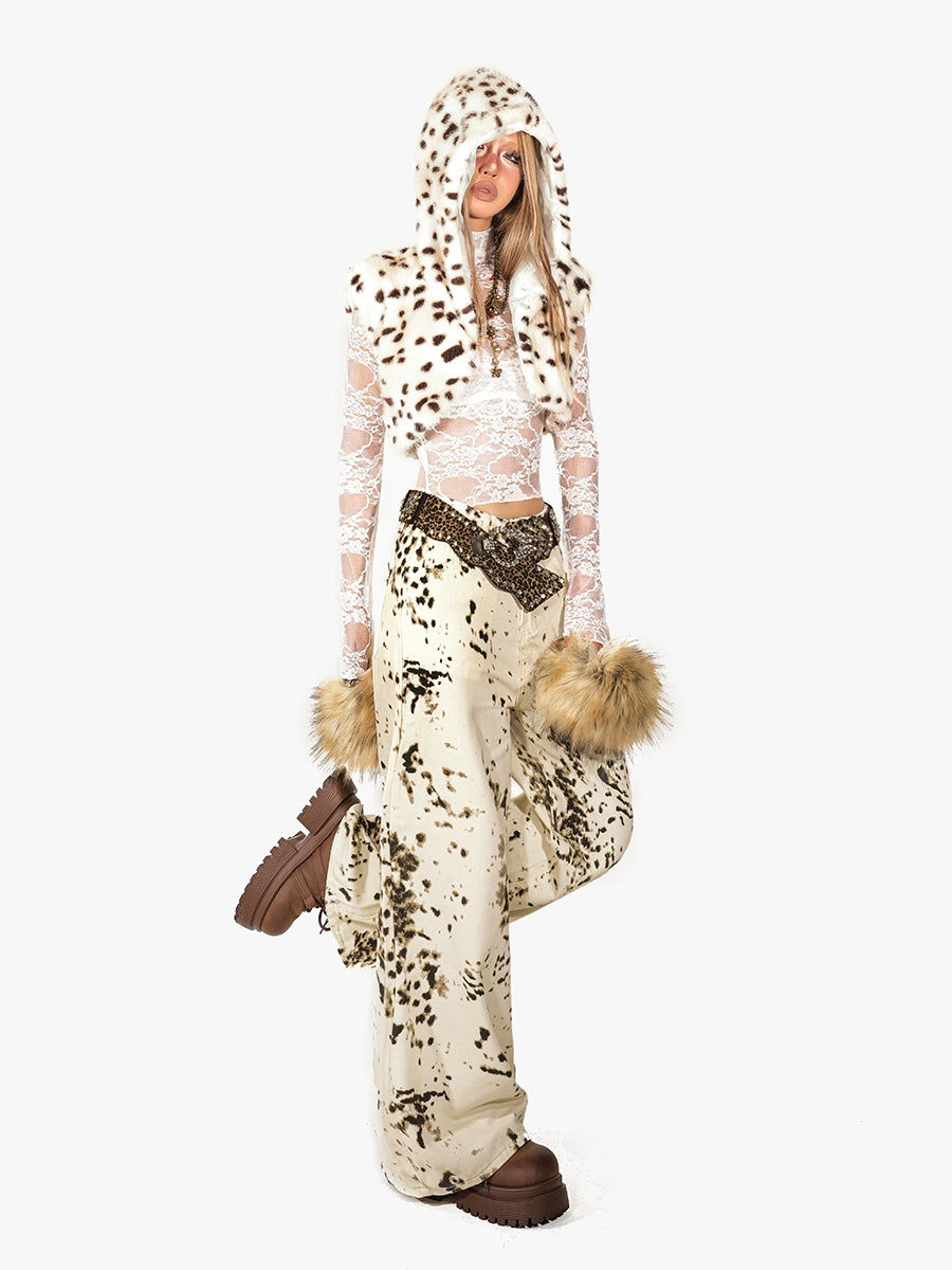 【25s Sep.】Vintage Snow Leopard Print Straight-Leg Jeans