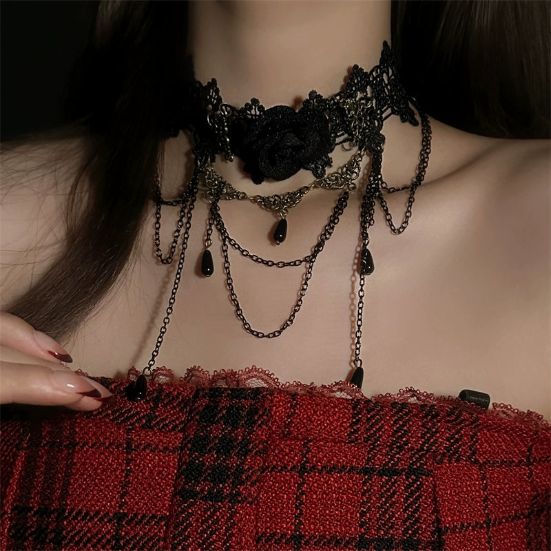 Black Lace Floral Choker Necklace