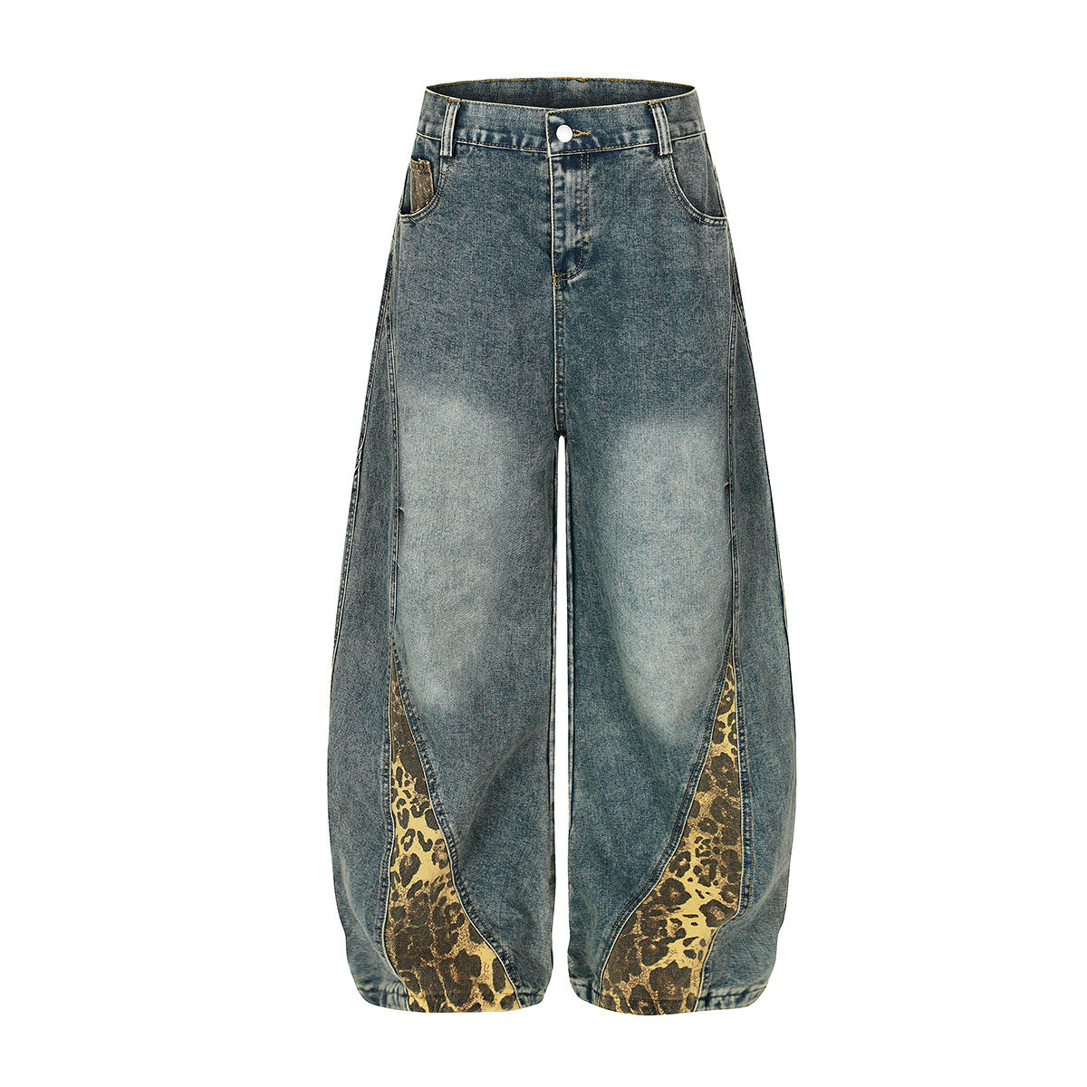 Vintage Leopard Print Washed Loose Jeans