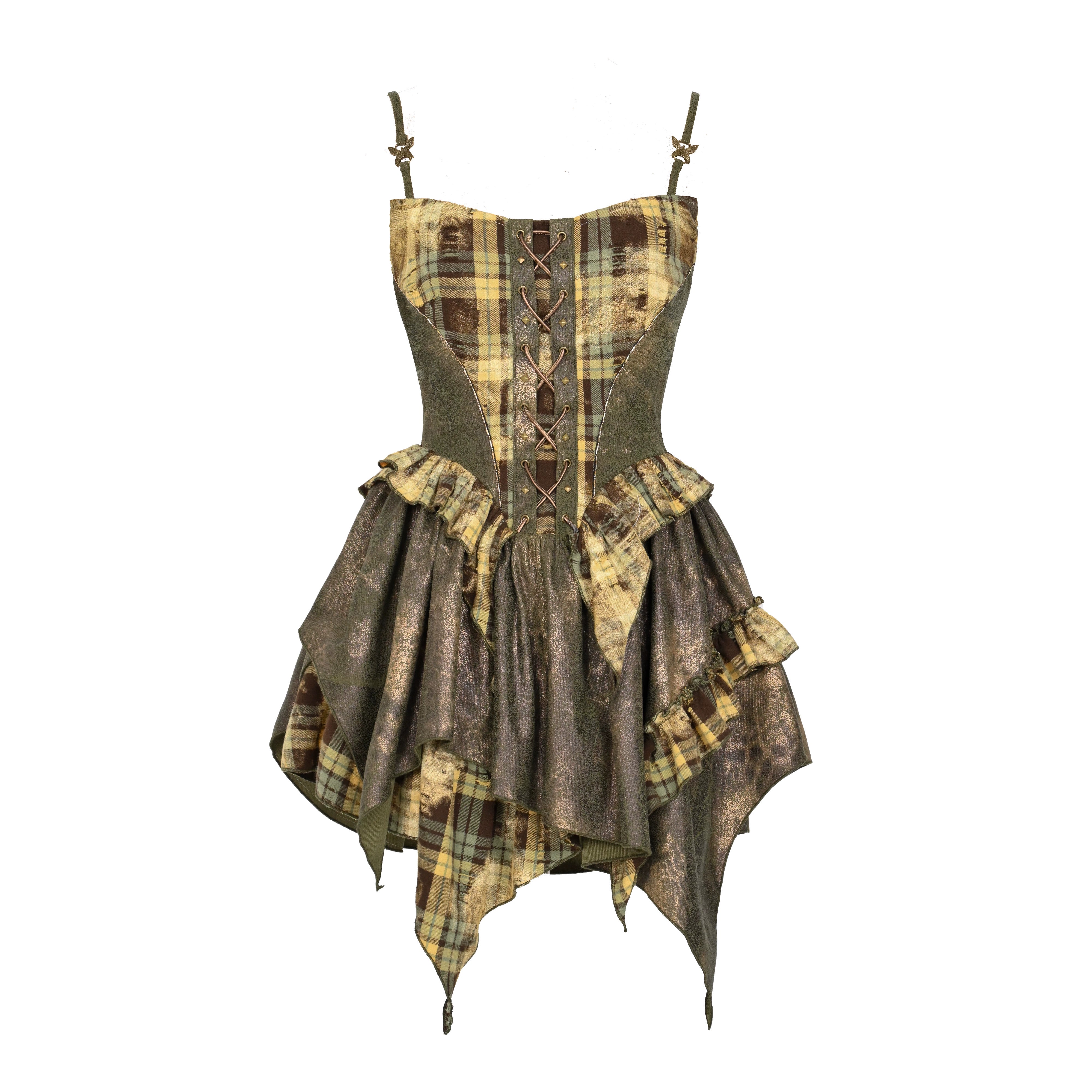 Plaid Irregular Strap Dress