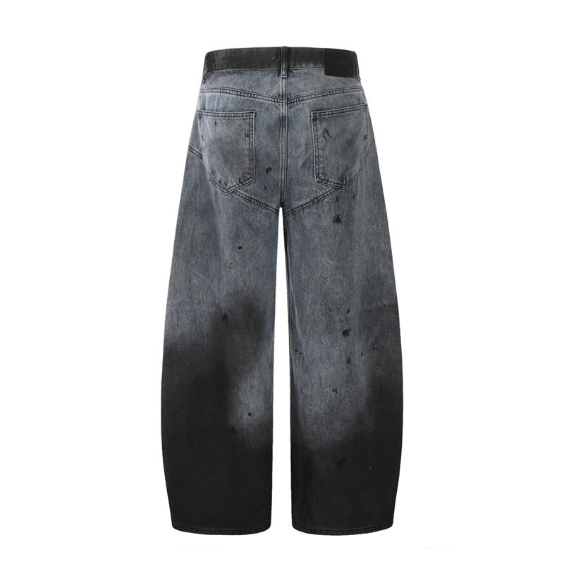 【25s Jul.】Gradient Scimitar Design Loose Wide-Leg Jeans