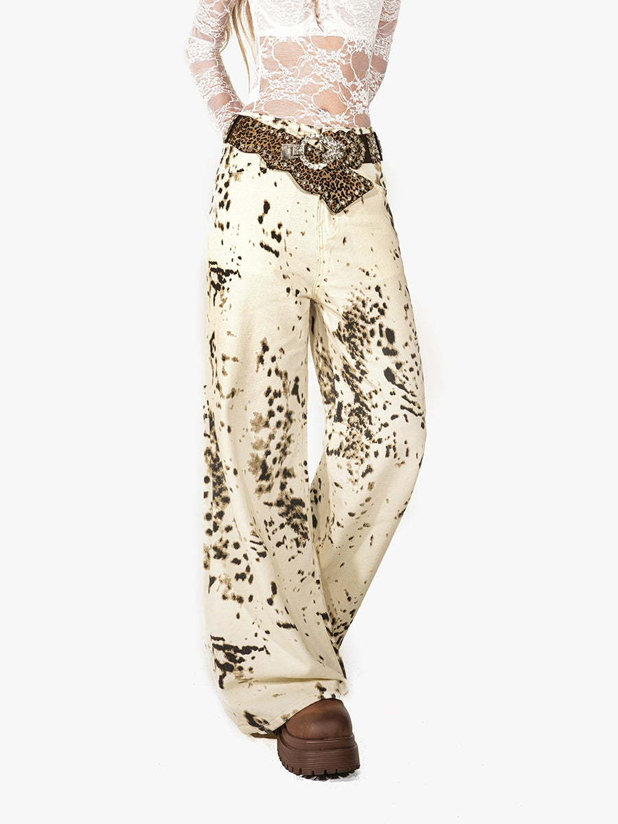 【25s Sep.】Vintage Snow Leopard Print Straight-Leg Jeans