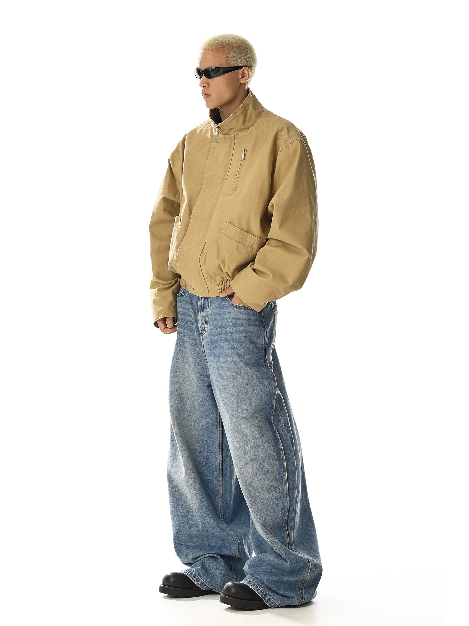 Vintage Stand Collar Flight Jacket with Cleanfit Utility Design