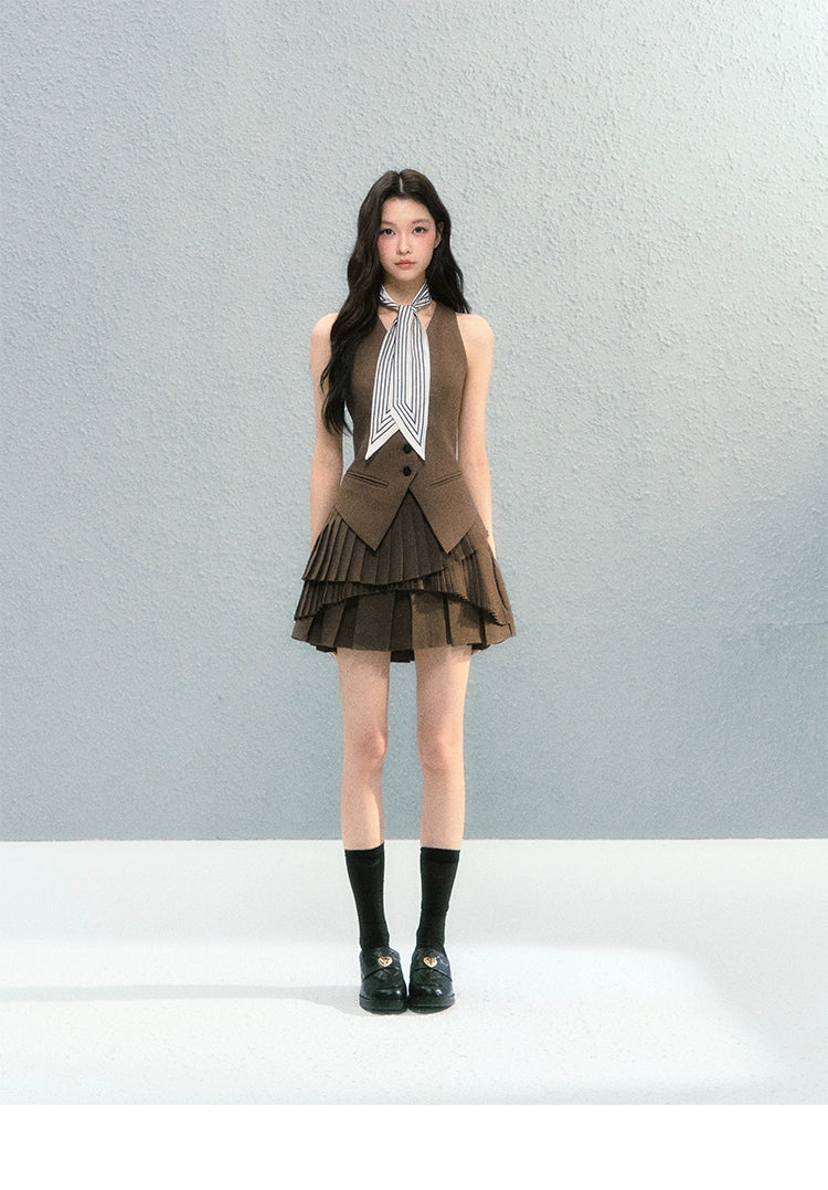 Preppy Blazer Vest Skirt Set