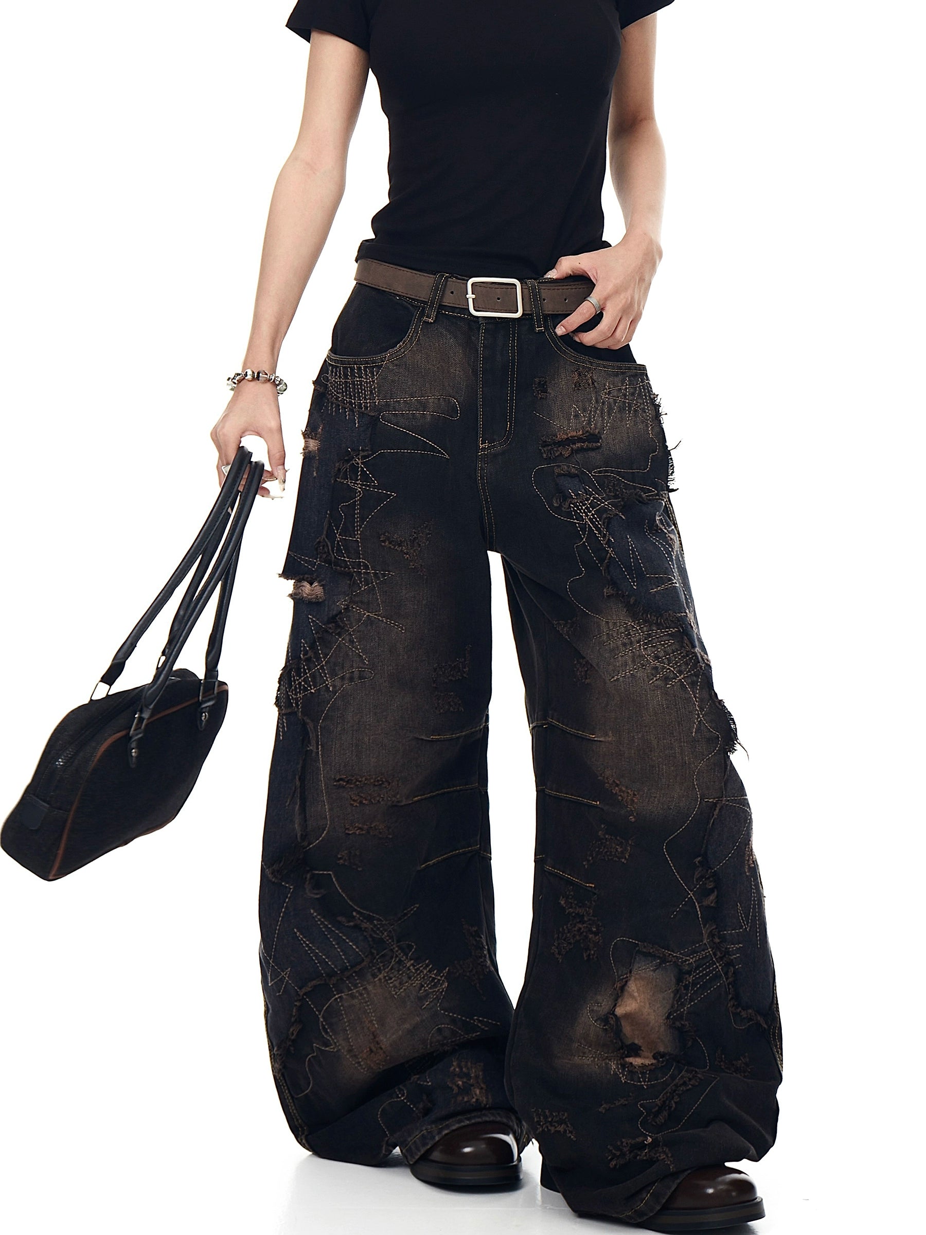 Distressed Edge Deconstructed Denim Pants