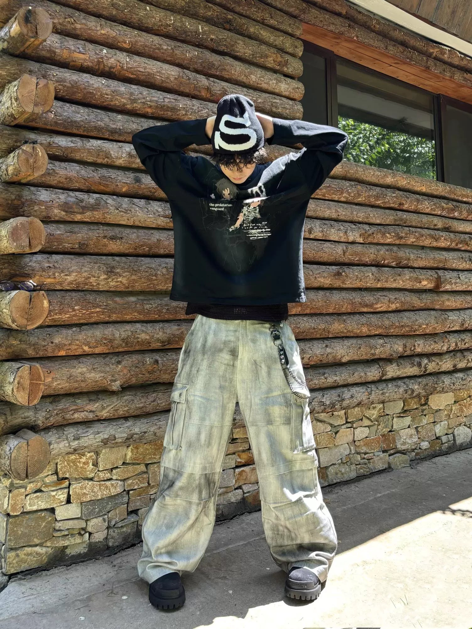 【25s Sep.】Washed Distressed Cargo Wide-Leg Pants