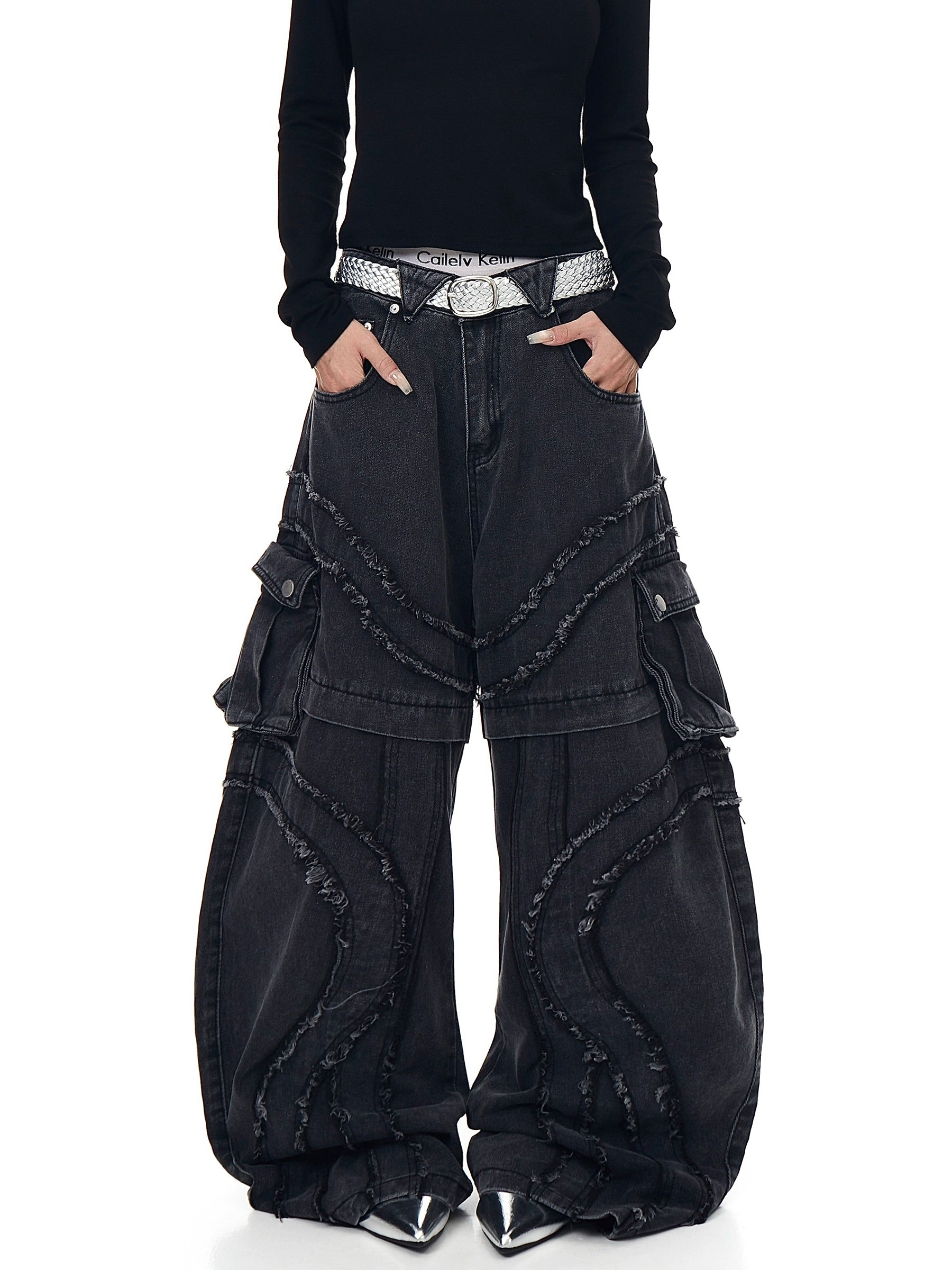 High Street Patchwork Denim Cargo Pants