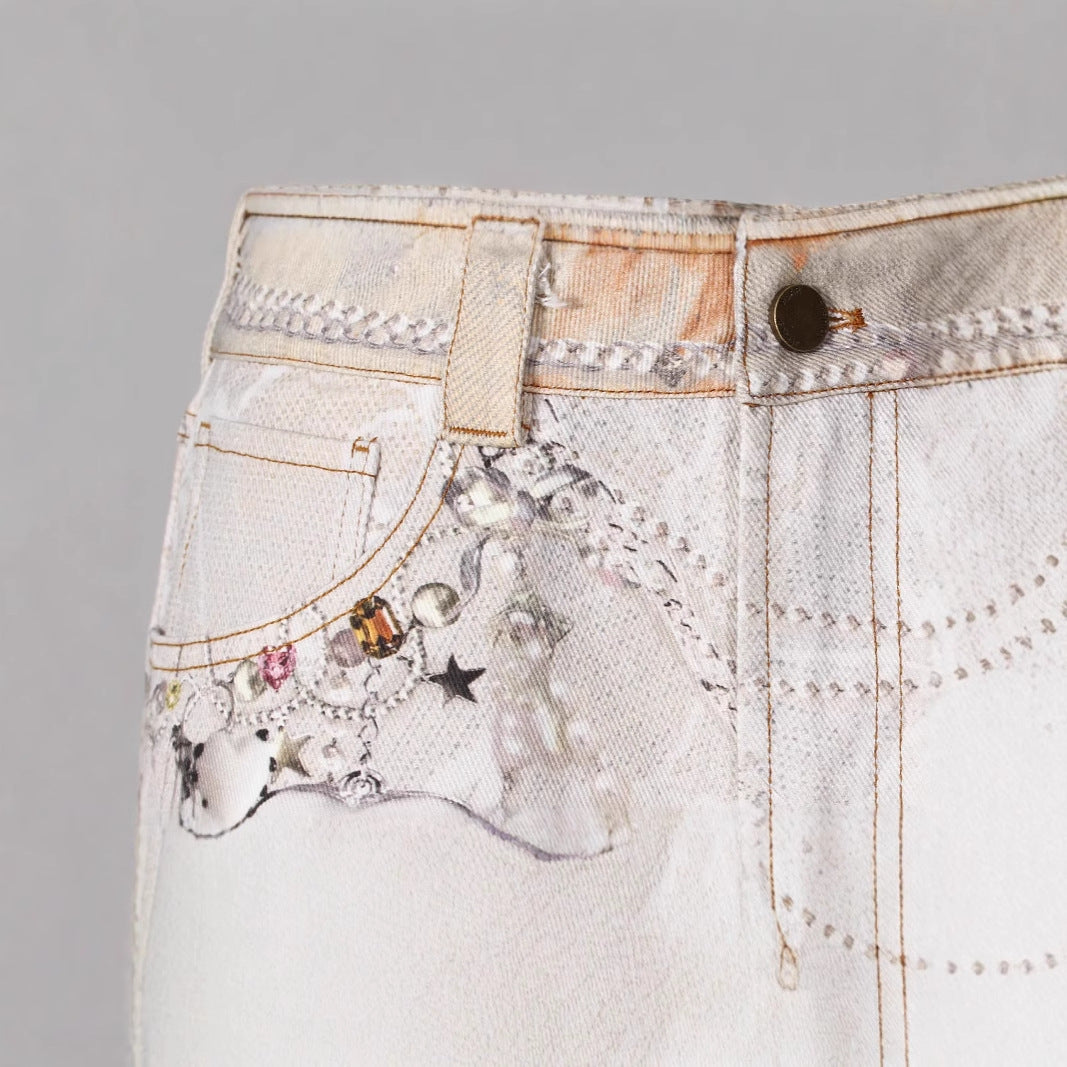 【25s Aug.】Vintage Chain Pattern Denim Jeans