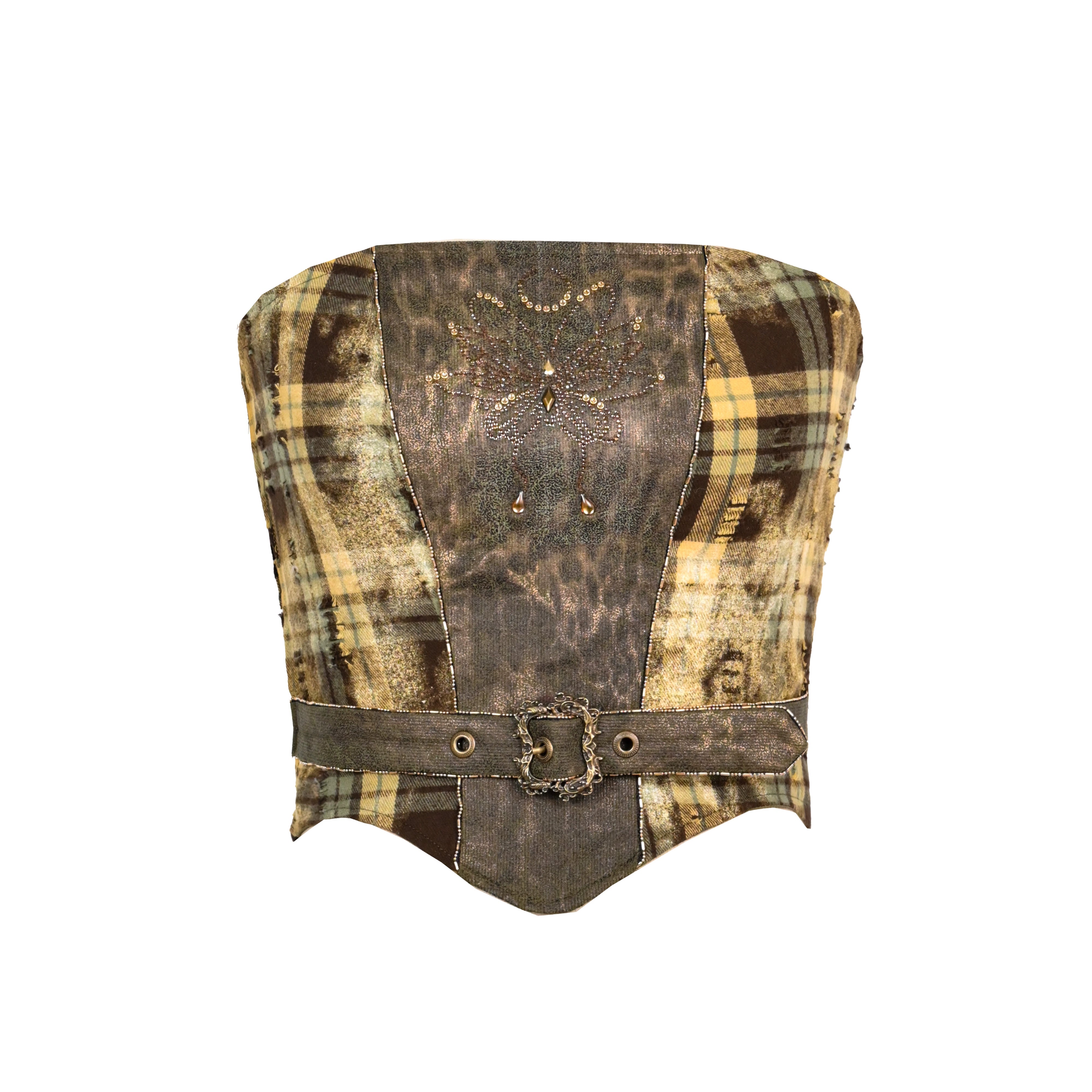 Plaid Rhinestone Butterfly Tube Top