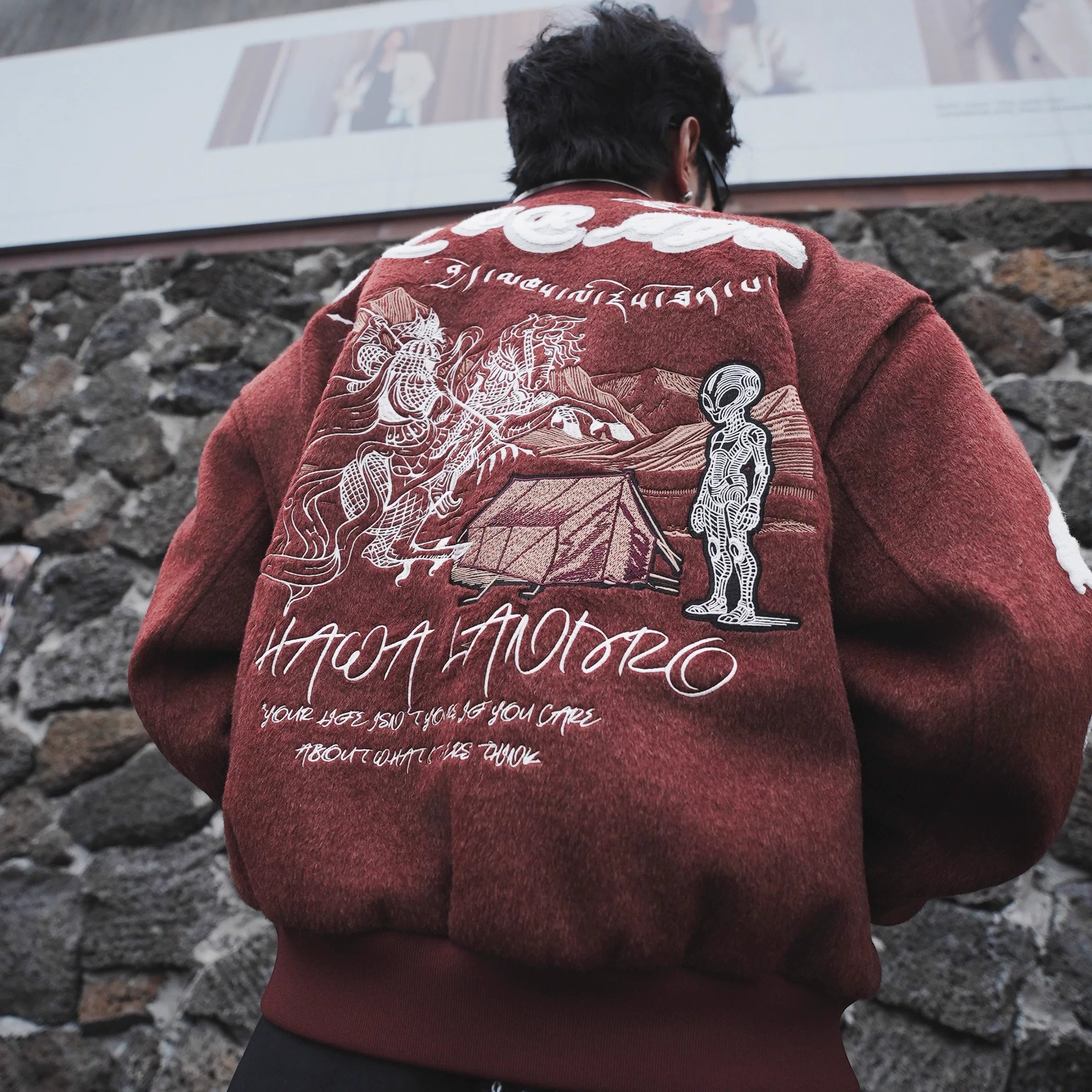 Sanhoostudio Embroidered Wool Blend Varsity Jacket