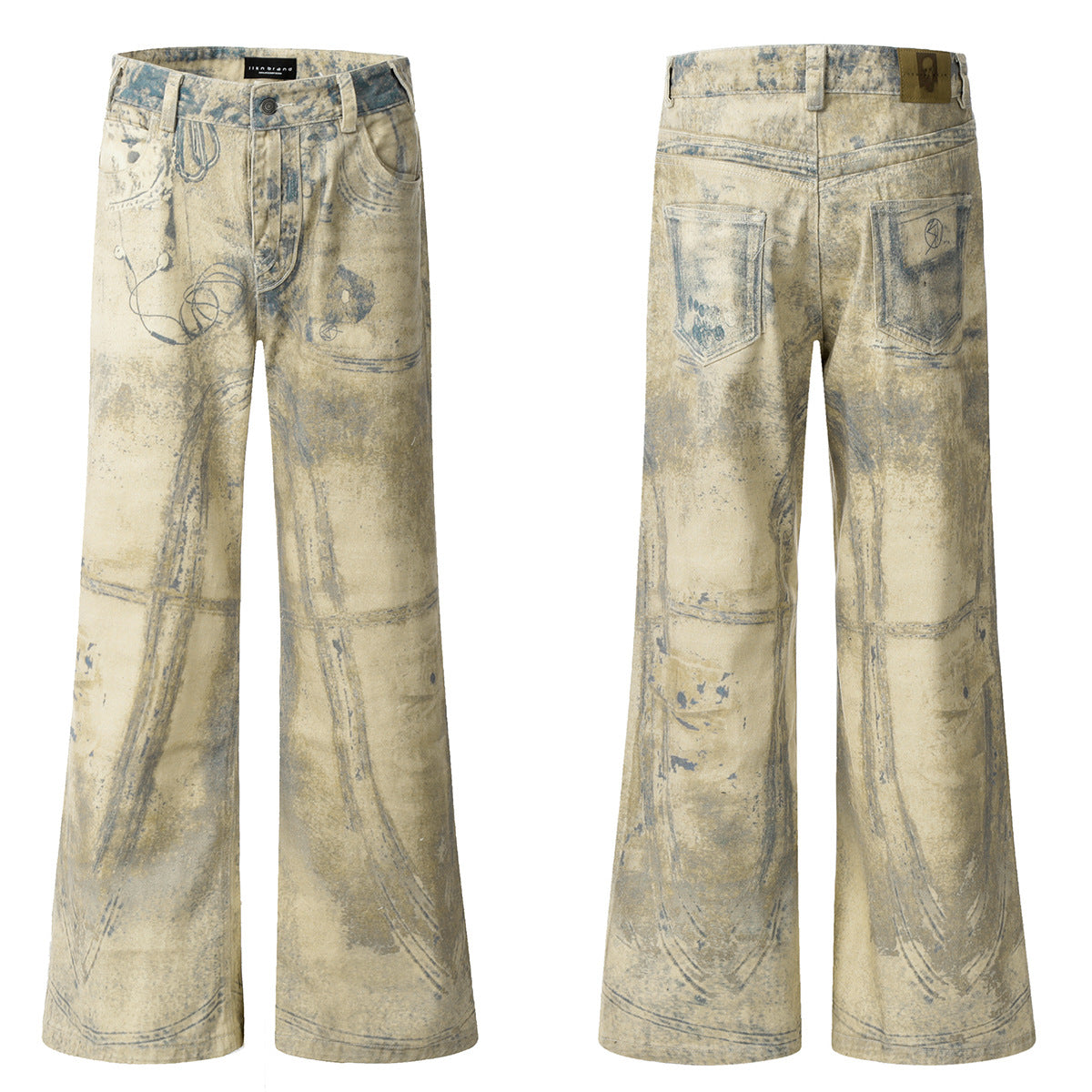 【25s Aug.】Vintage Printed Shell Texture Jeans
