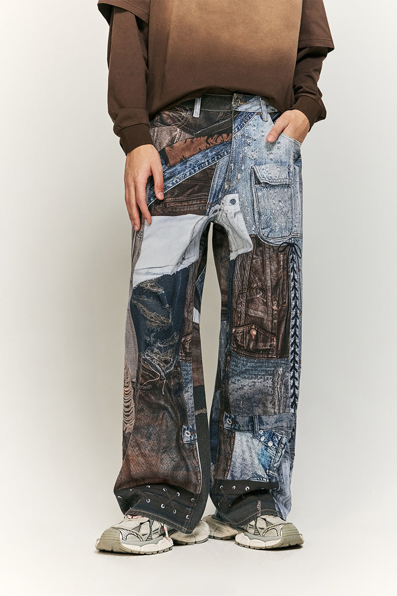 Digital Printed Patchwork Jeans