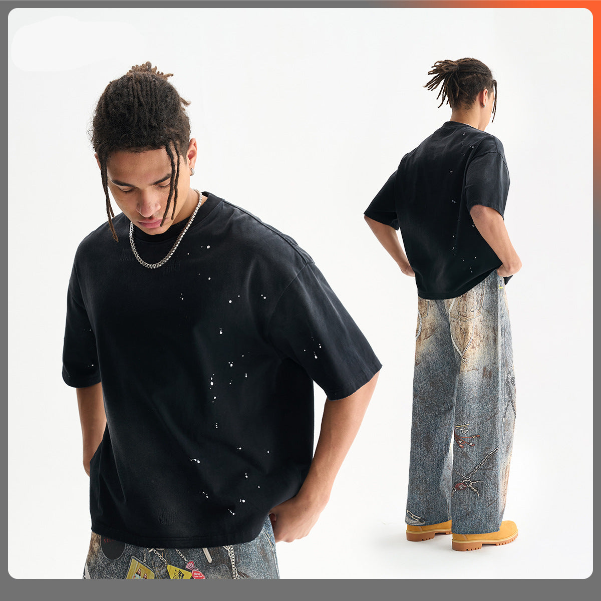 【25s Aug.】Heavyweight Paint-Splatter Washed Distressed T-Shirt
