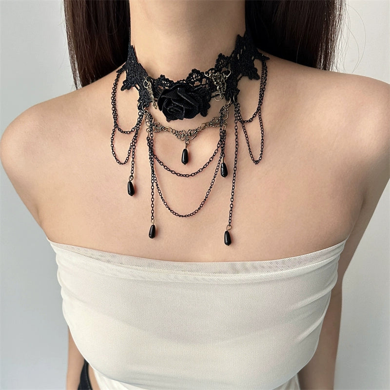 Black Lace Floral Choker Necklace