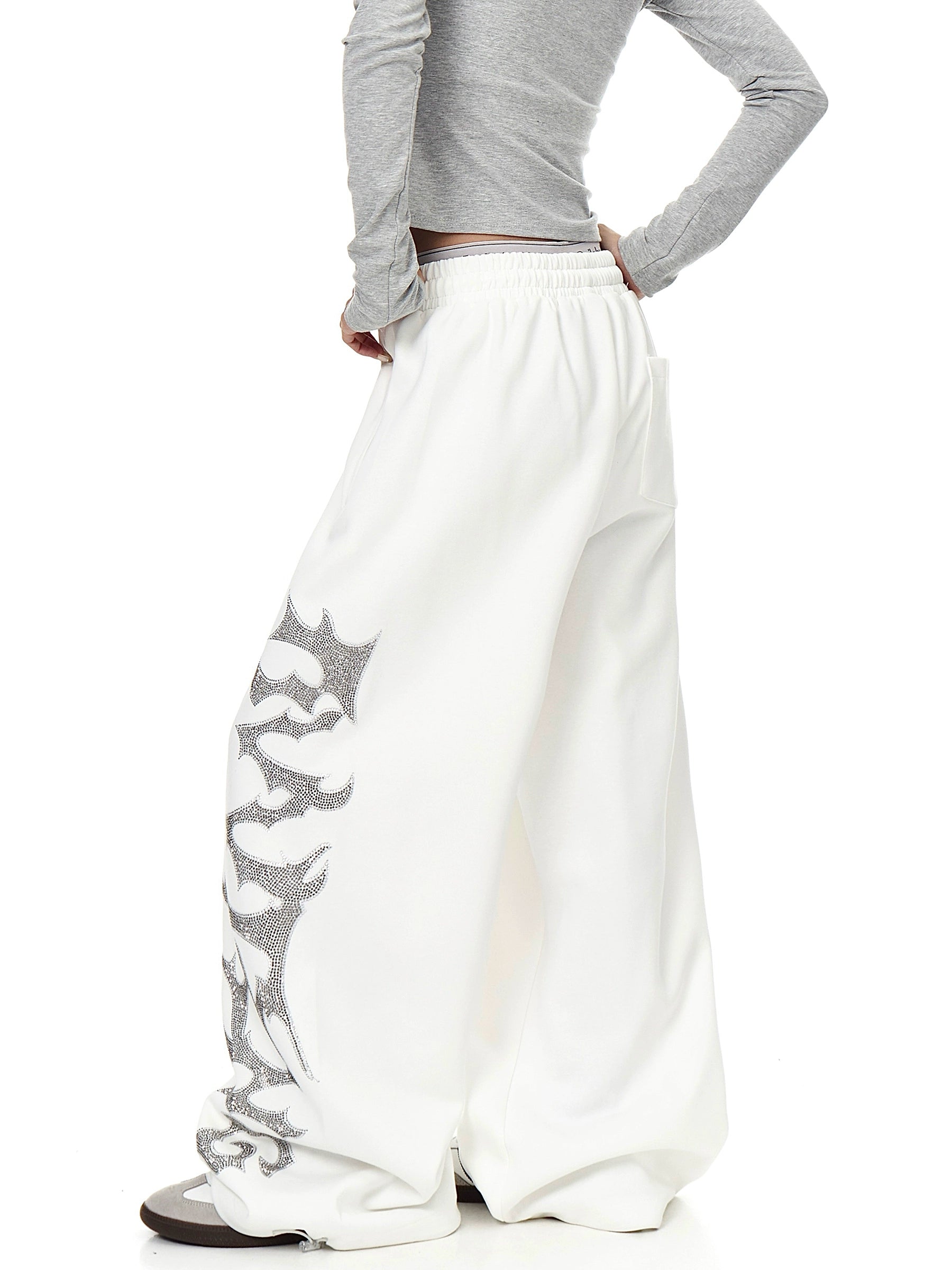 Rhinestone Letter Straight-Leg Sweatpants