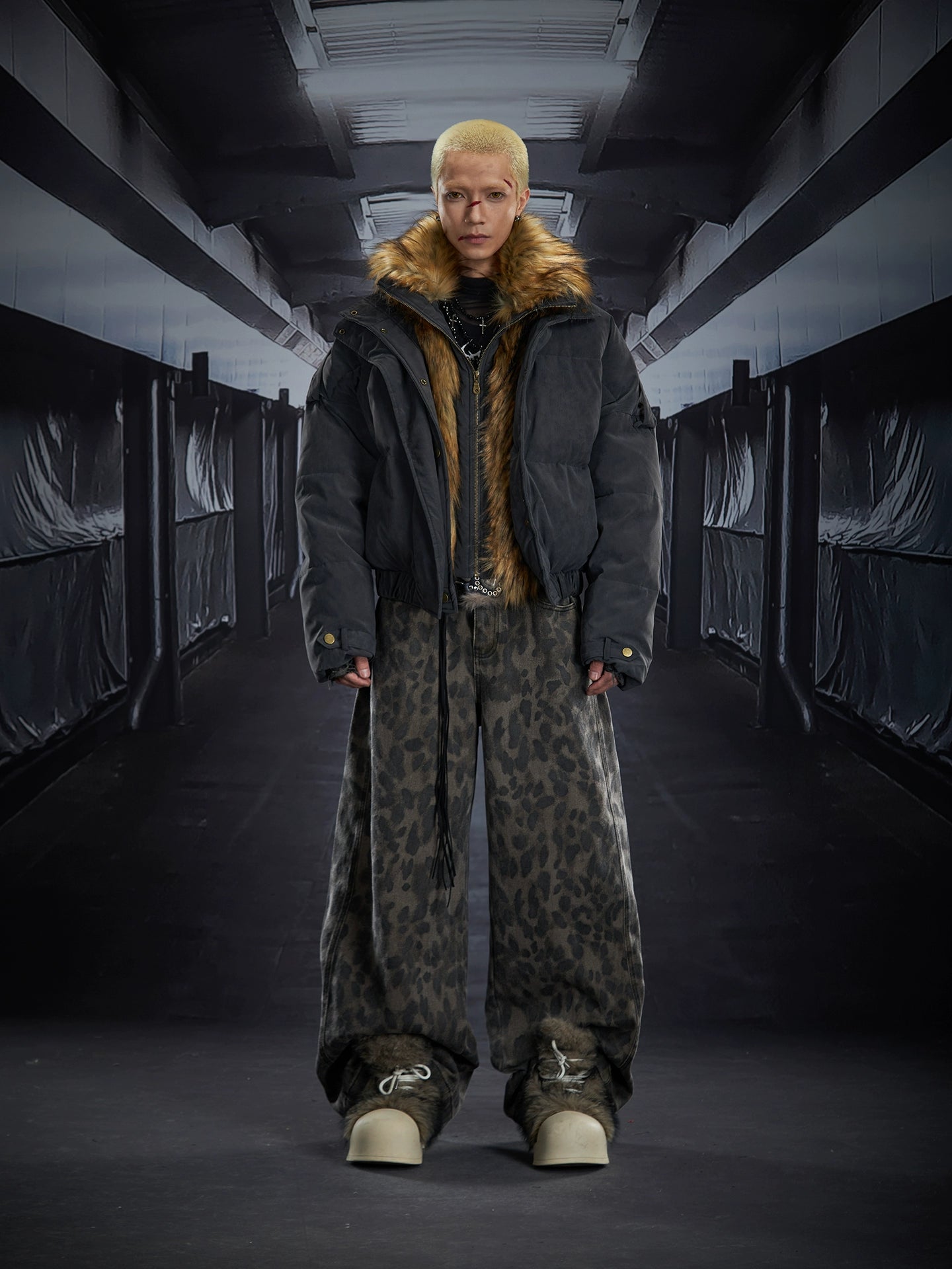 Washed Leopard Wide-Leg Streetwear Pants