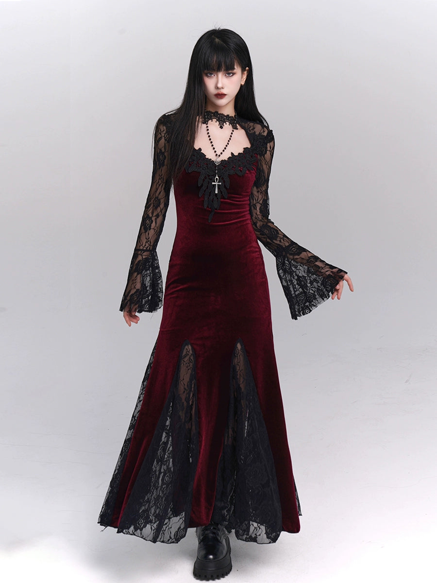 Red Gothic Black Maxi Dress