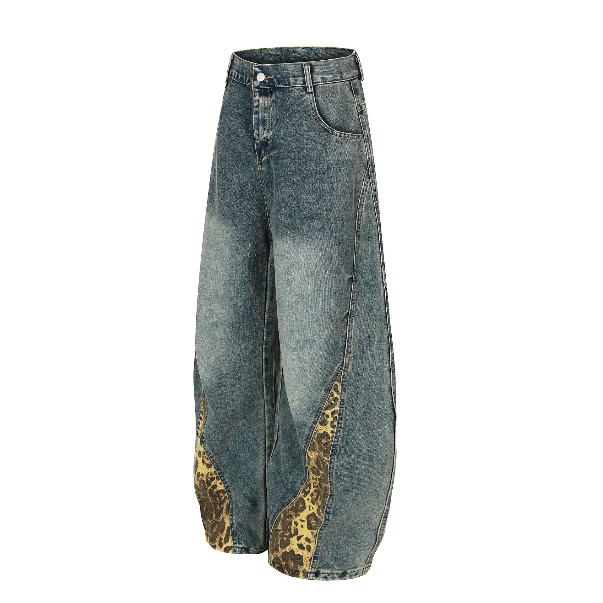 Vintage Leopard Print Washed Loose Jeans