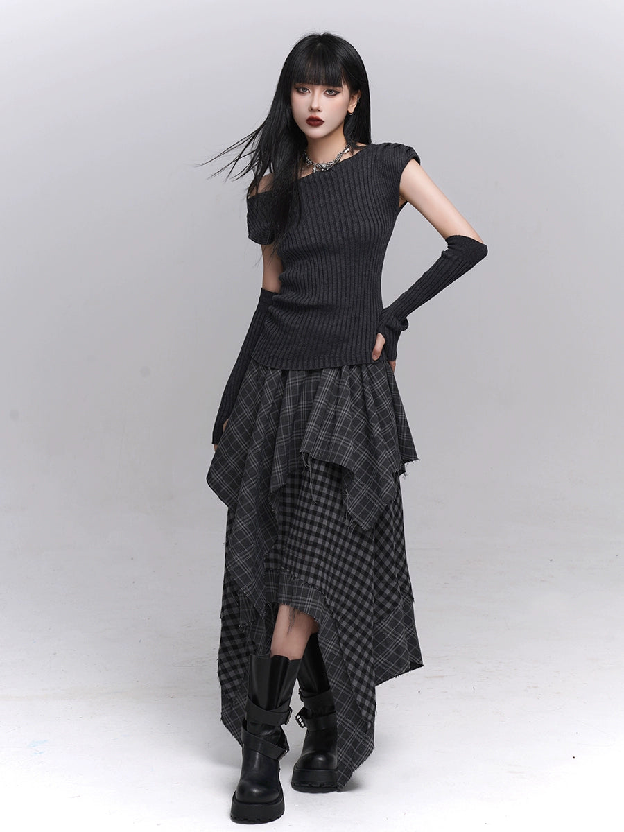 Gray One-Shoulder Knit Sweater