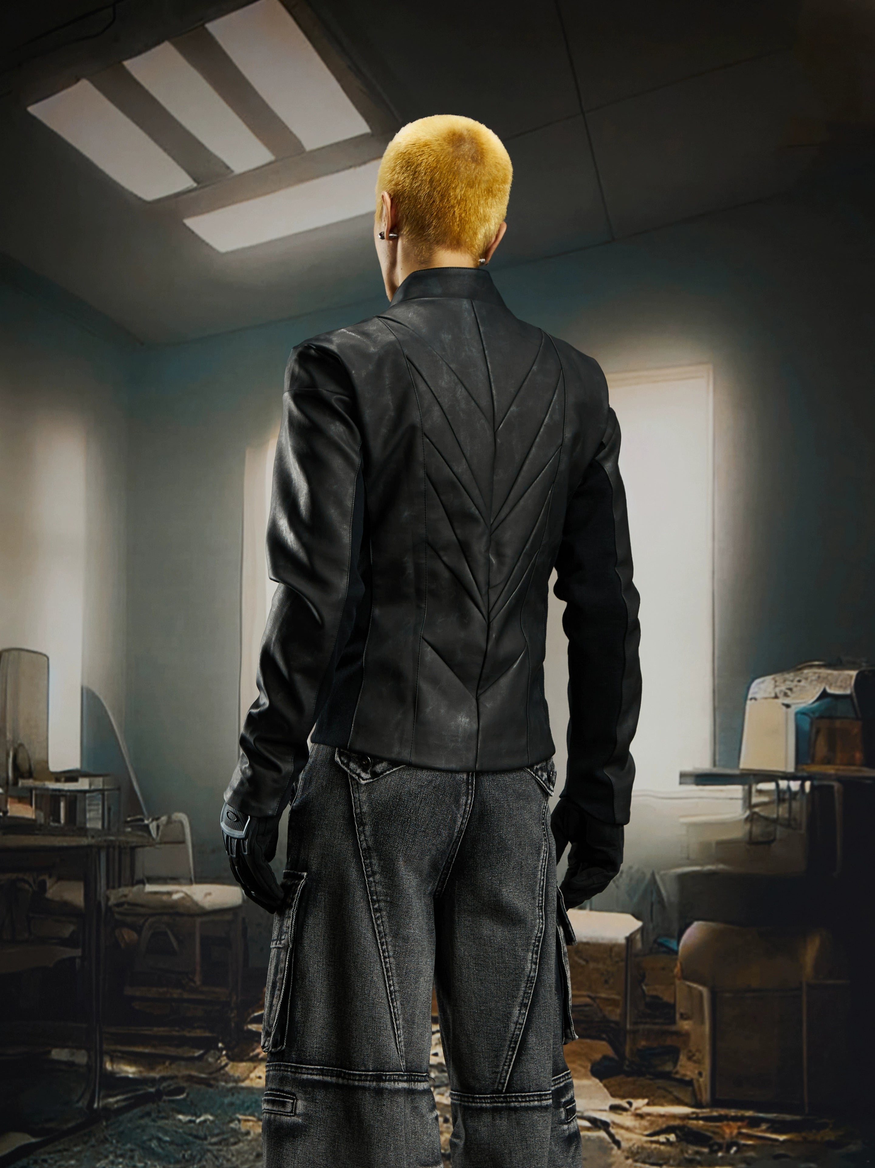 Futuristic Structured Short Leather Jacket