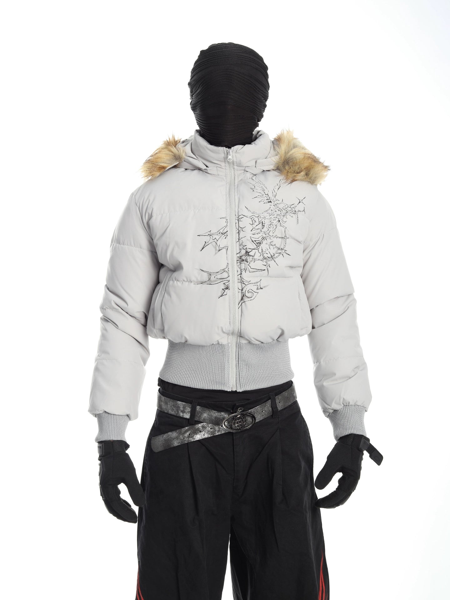 Short Hooded Fur-Trimmed Puffer Jacket with Waist Fit