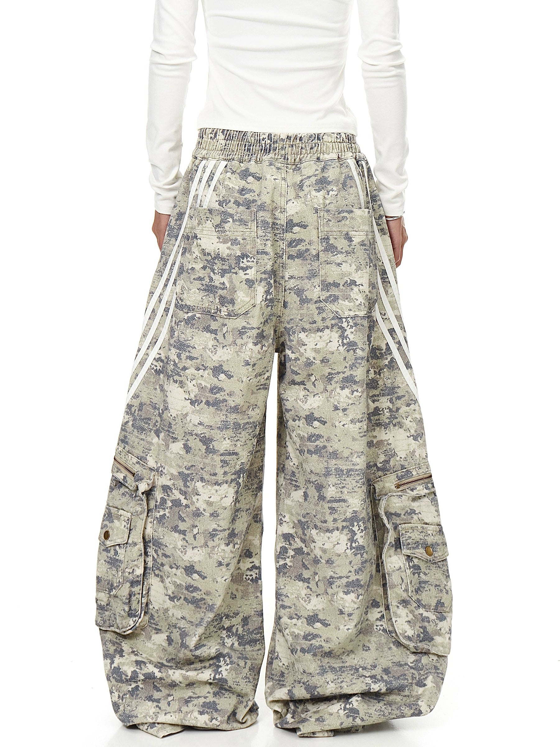 Vintage Striped Multi-Pocket Camo Cargo Pants