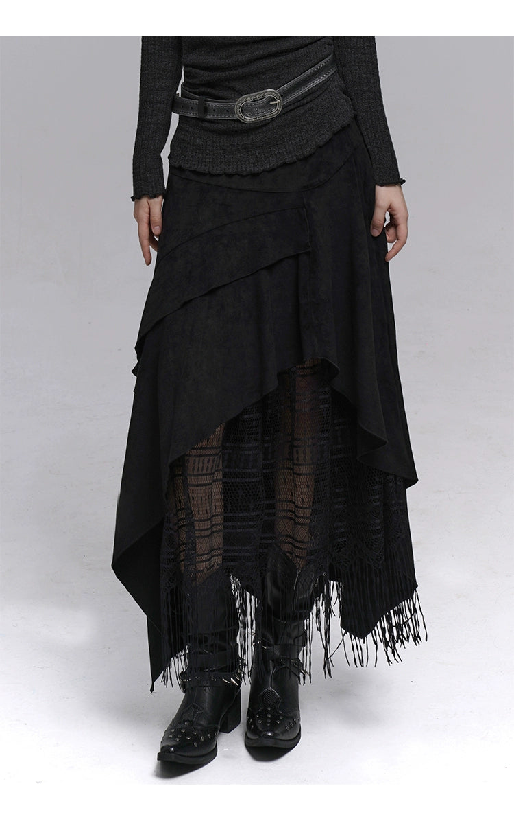 Brown Suede A-Line Maxi Skirt