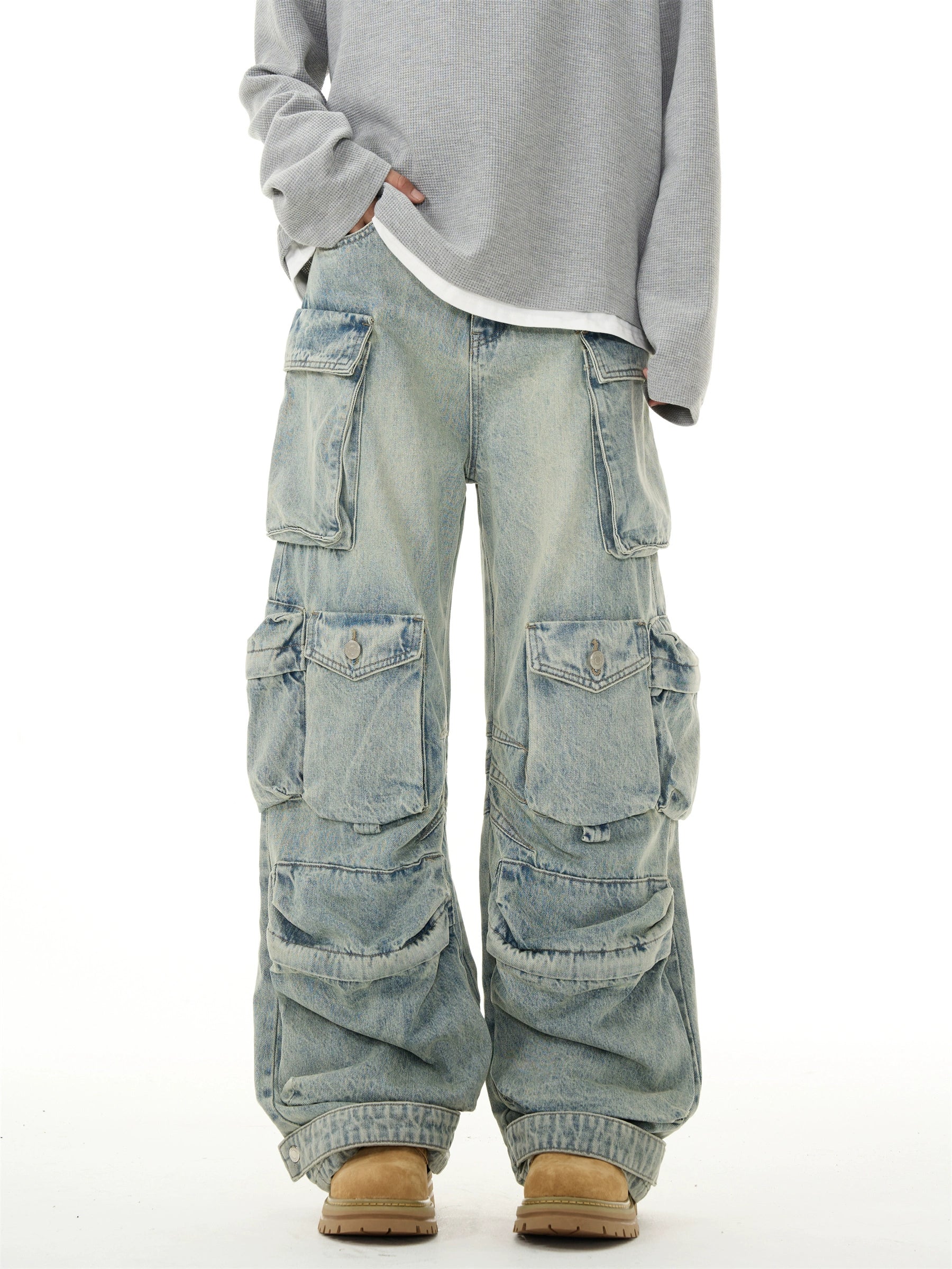 【25s Sep.】Washed Multi-Pocket Distressed Straight Pants