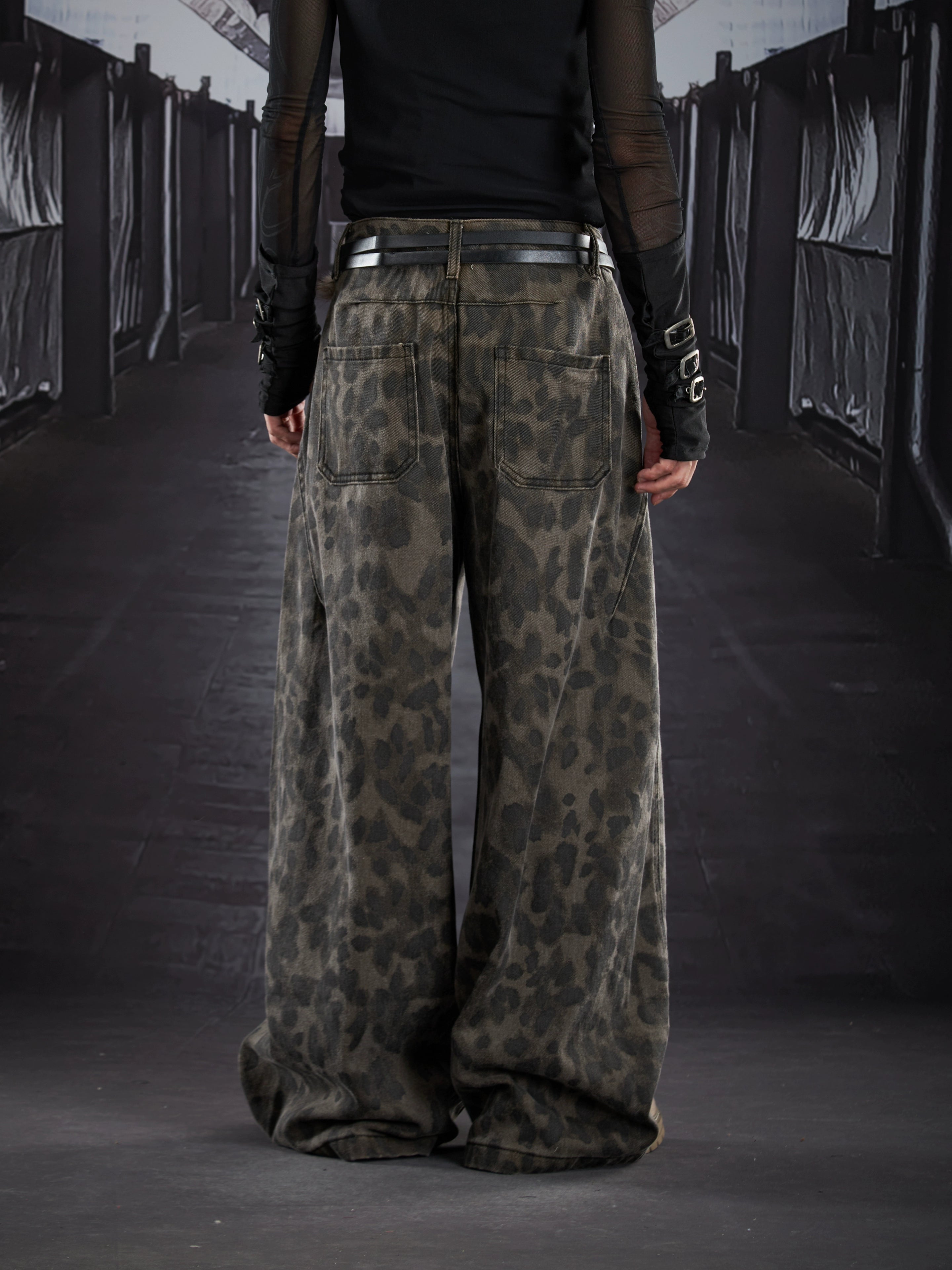 Washed Leopard Wide-Leg Streetwear Pants