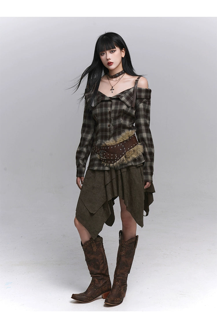 Brown Suede A-Line Mini Skirt