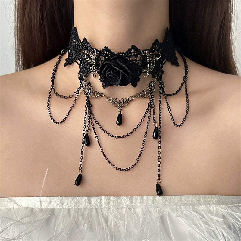 Black Lace Floral Choker Necklace