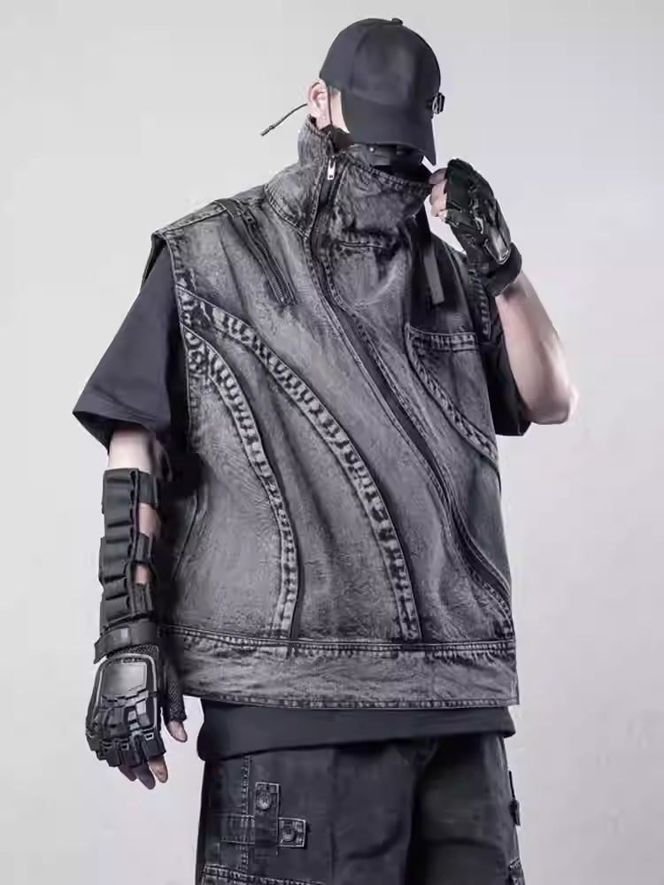 Deconstructed Oblique Zipper Jacket Vest