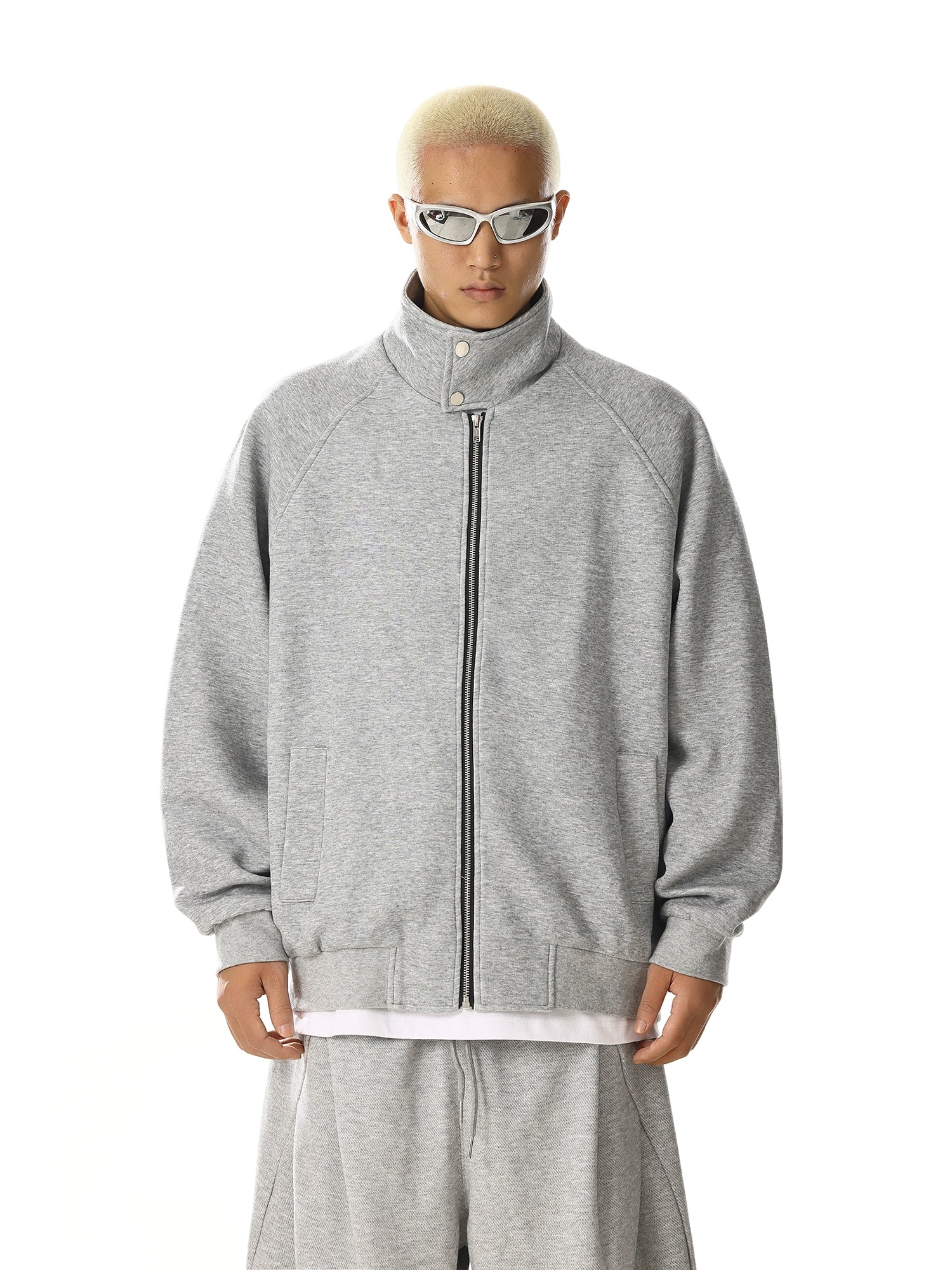 High Street Zip-Up Stand Collar Cardigan Sweatshirt Jacket