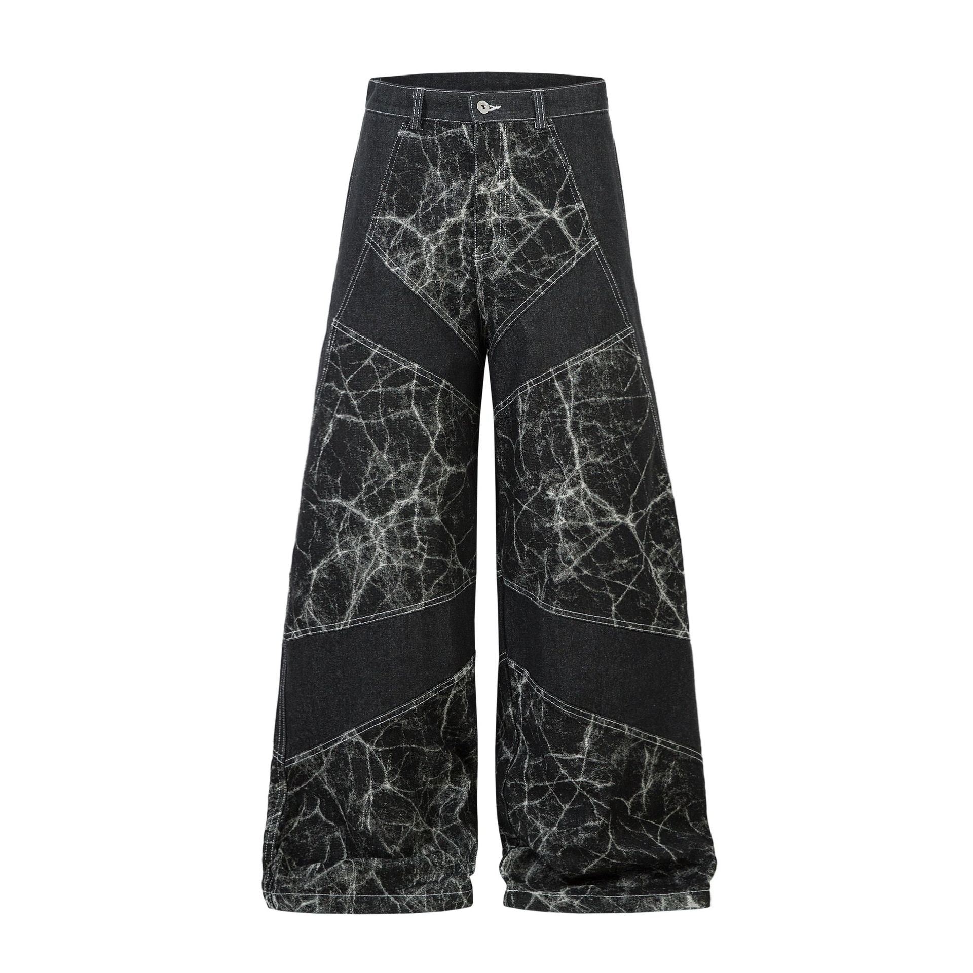【25s Aug.】Deconstructed Tie-dye Wide-leg Jeans blend bold artistic flair with edgy streetwear design. Featuring a unique tie-dye pattern and raw deconstructed detailing, these jeans make a striking visual statement.