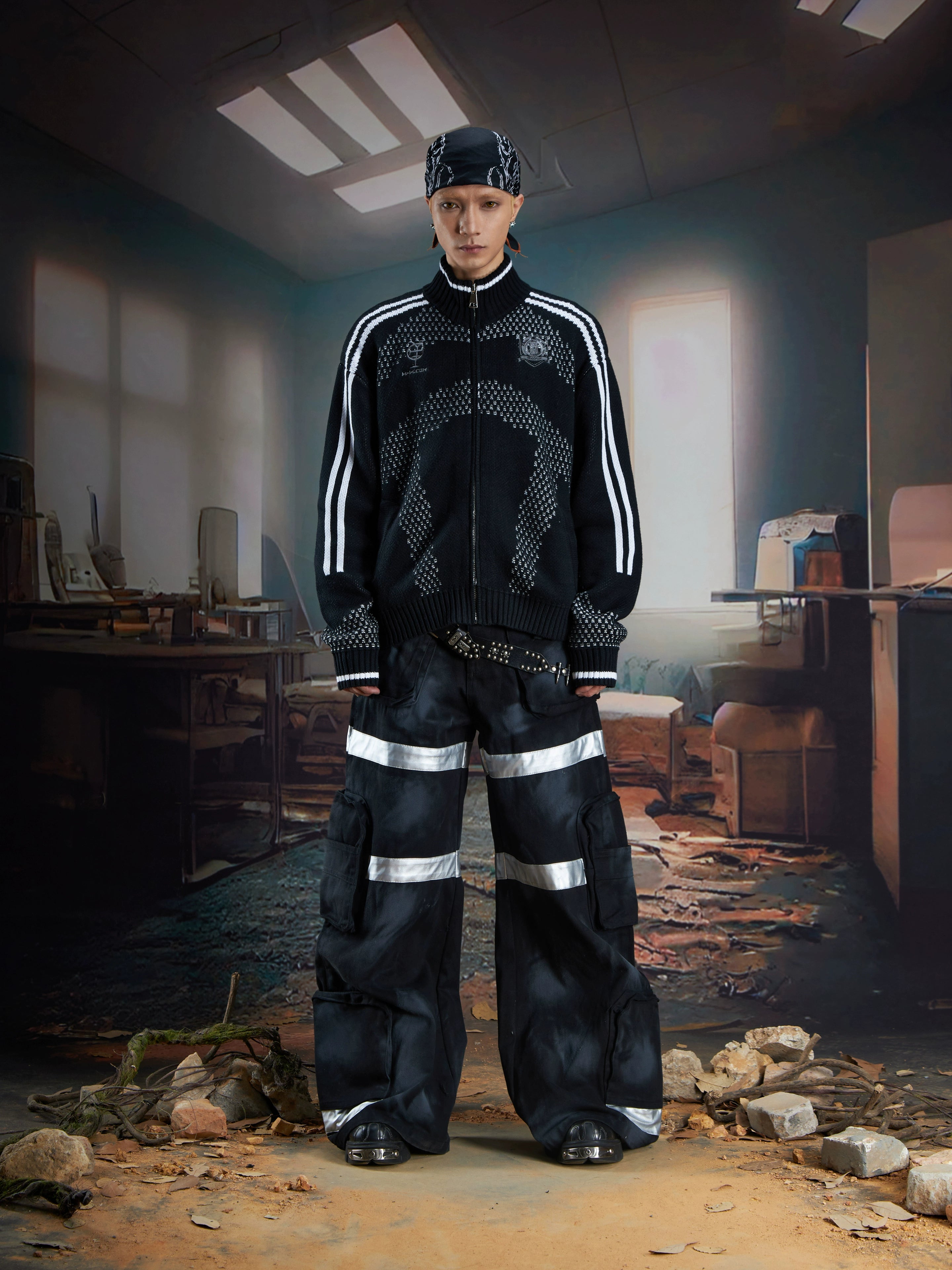 Add vintage sports style to your wardrobe with this retro knit cardigan sweater. Featuring colorblock details and a zip-up stand collar, it blends comfort with classic design. Shop knitwear at Sanhoostudio.